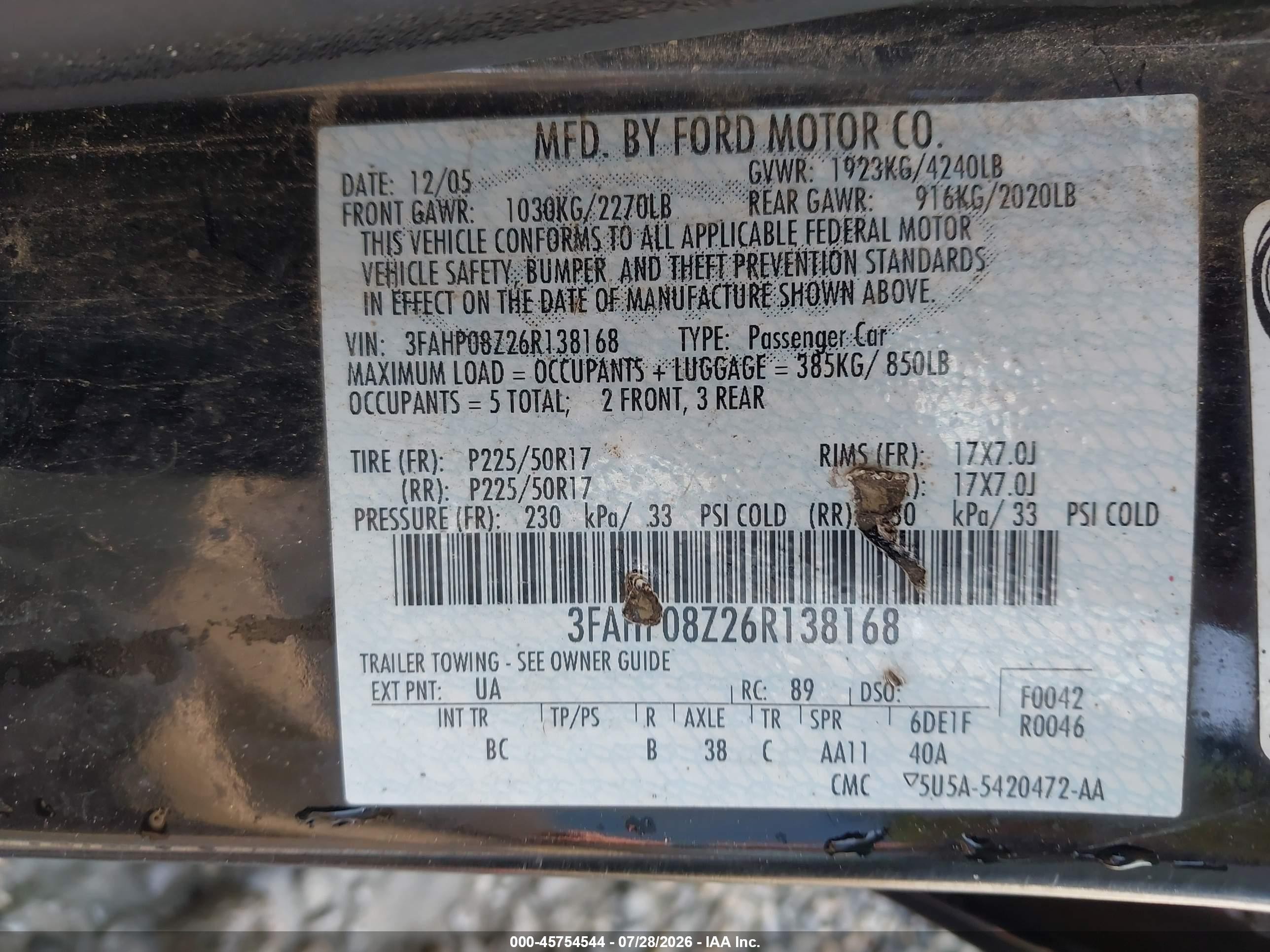 2006 Ford Fusion Sel Black vin: 3FAHP08Z26R138168