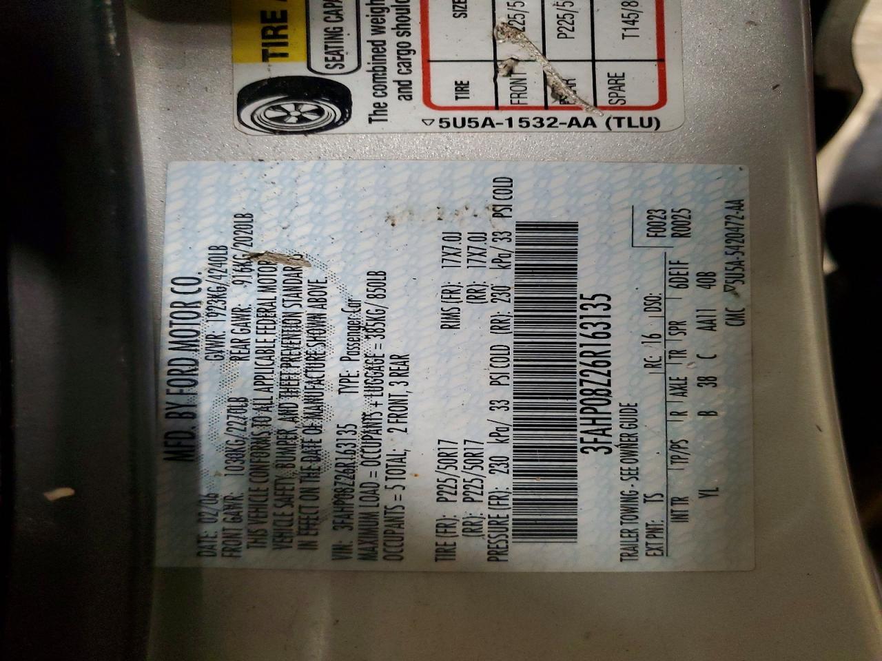 2006 Ford Fusion Sel Silver vin: 3FAHP08Z26R163135