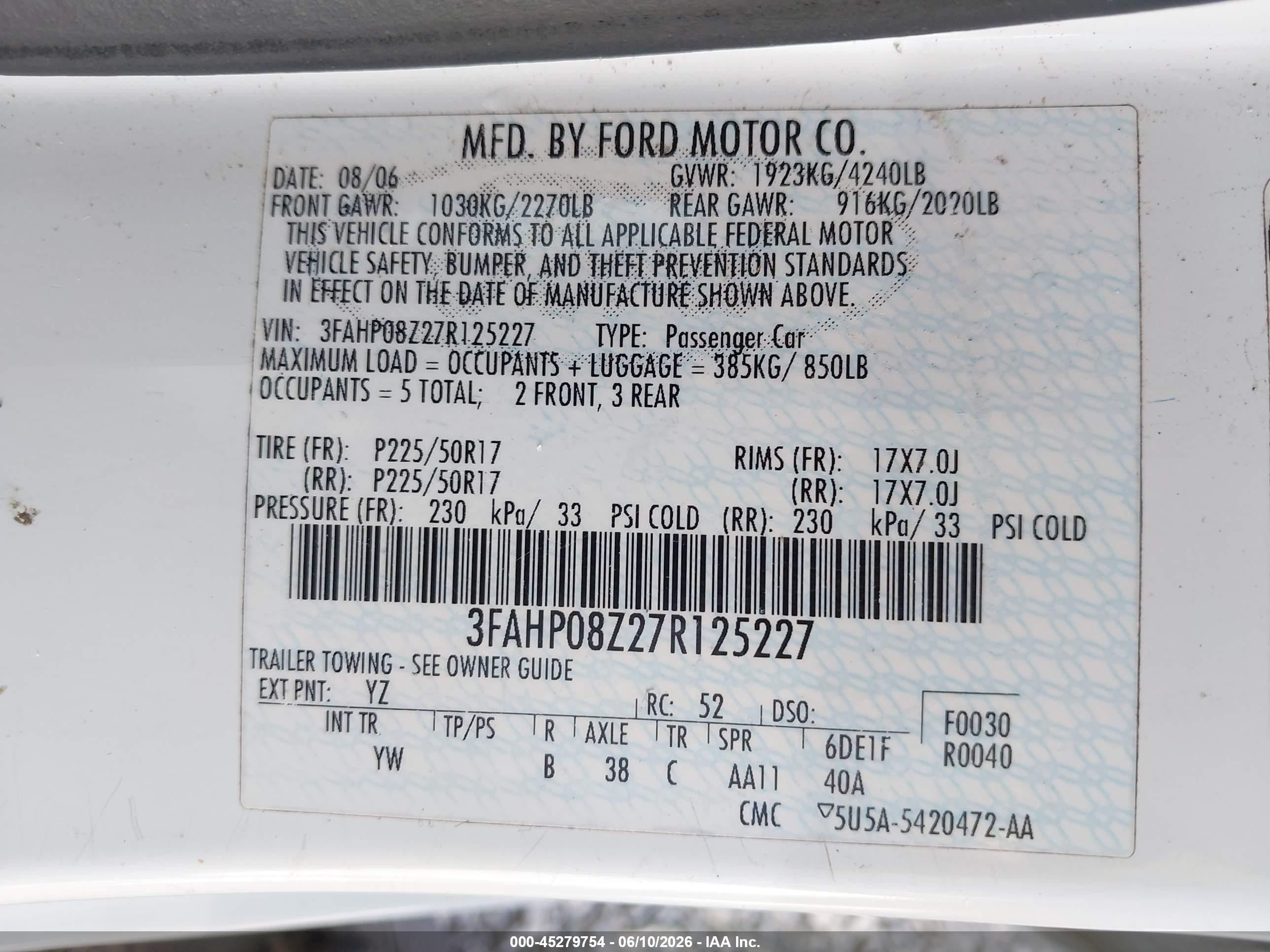 2007 Ford Fusion Sel White vin: 3FAHP08Z27R125227