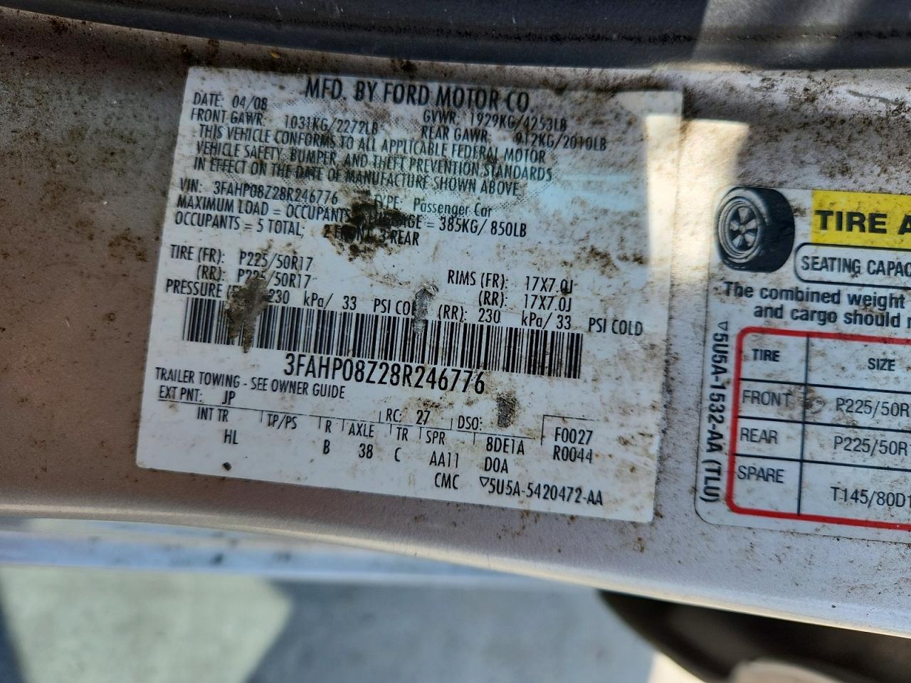 2008 Ford Fusion Sel Cream vin: 3FAHP08Z28R246776
