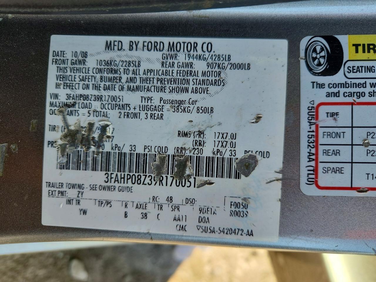 2009 Ford Fusion Sel Silver vin: 3FAHP08Z39R170051