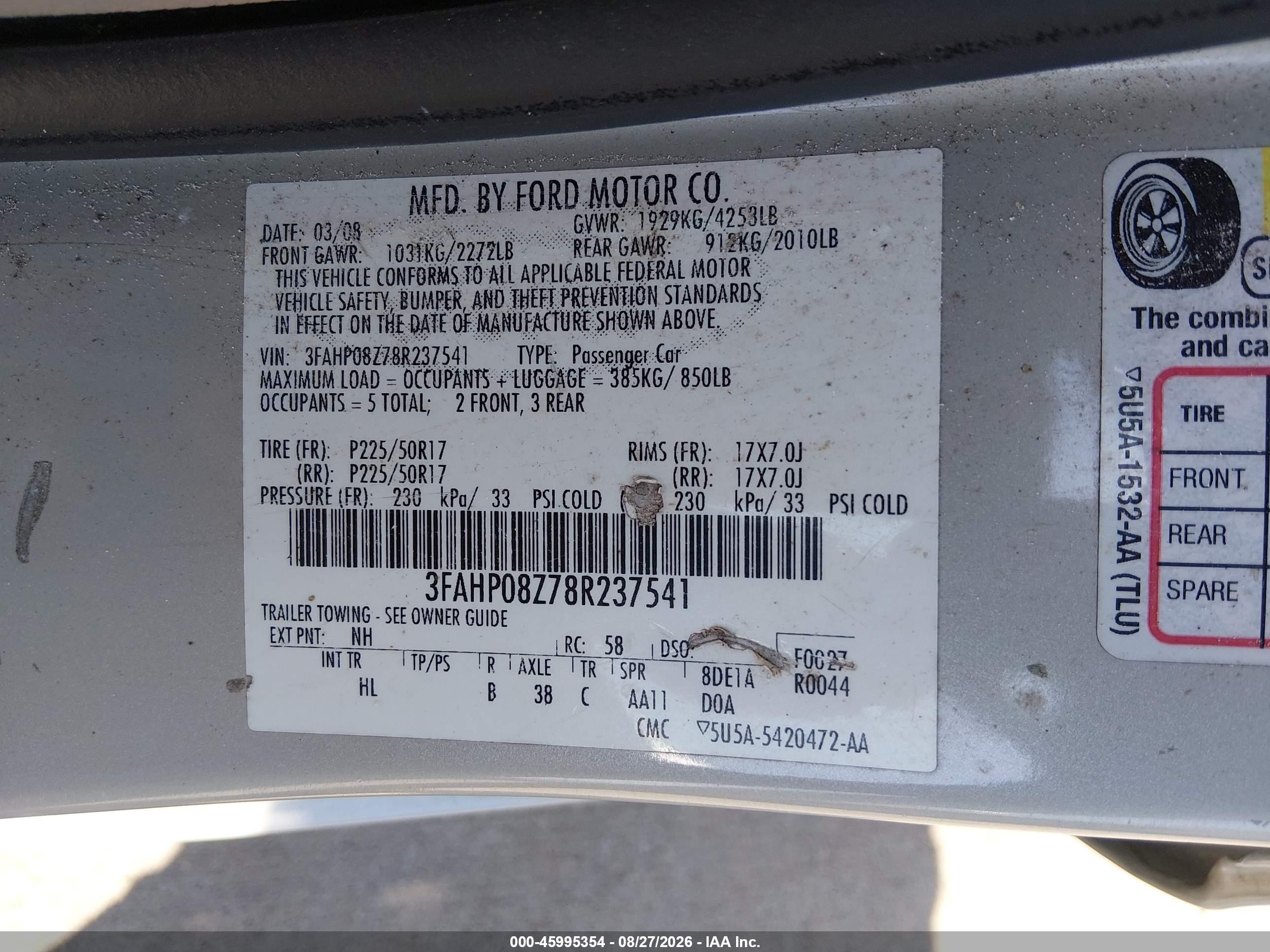 2008 Ford Fusion Sel Белый vin: 3FAHP08Z78R237541