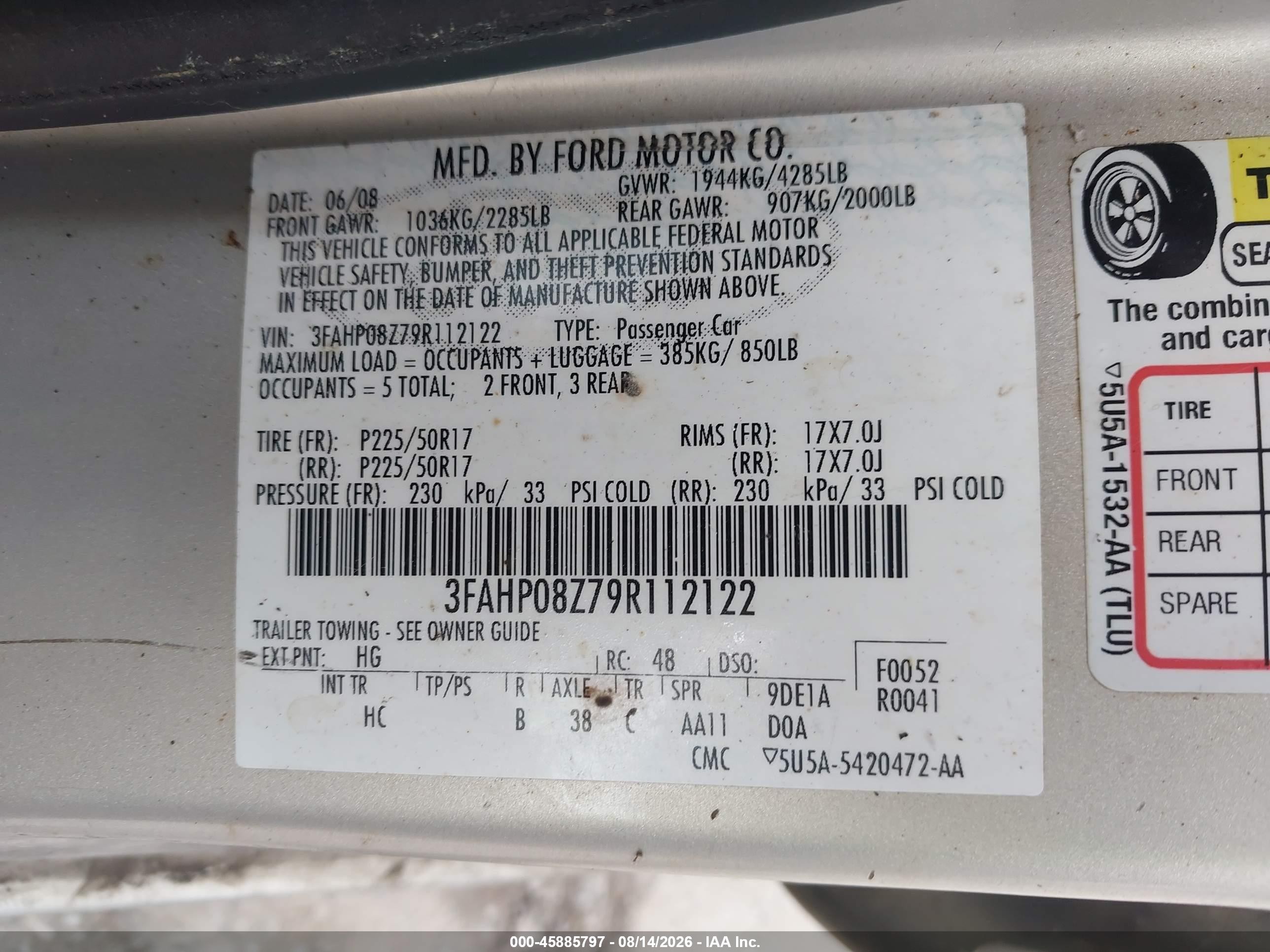 2009 Ford Fusion Sel Silver vin: 3FAHP08Z79R112122