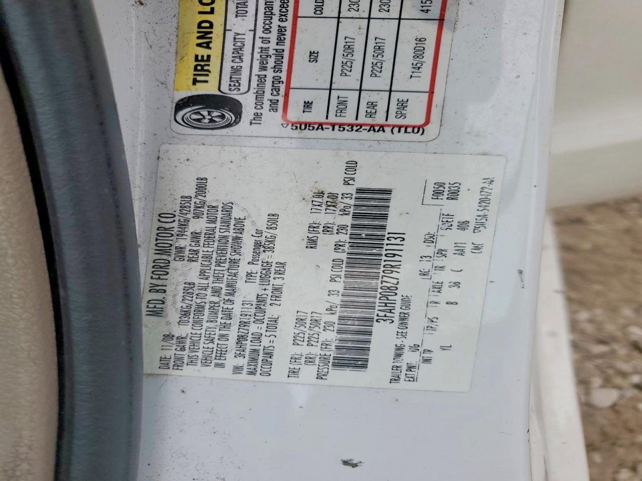 2009 Ford Fusion Sel White vin: 3FAHP08Z79R191131