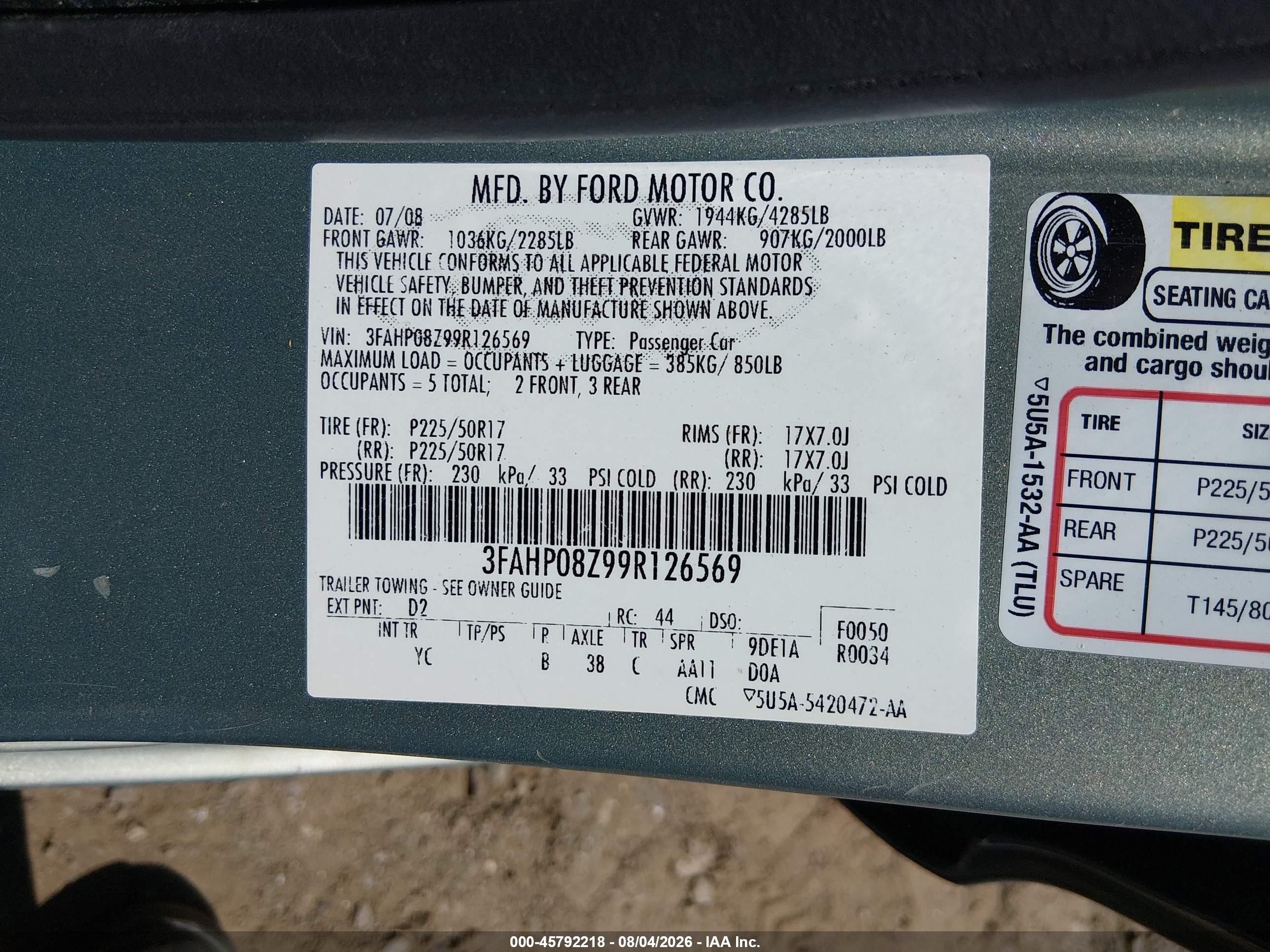 2009 Ford Fusion Sel Green vin: 3FAHP08Z99R126569