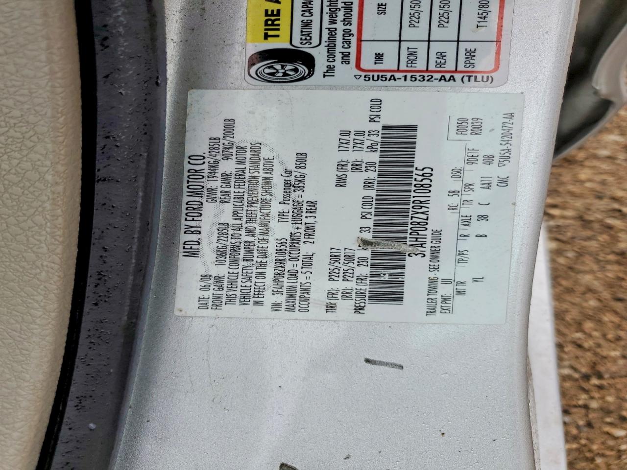 2009 Ford Fusion Sel Silver vin: 3FAHP08ZX9R108565