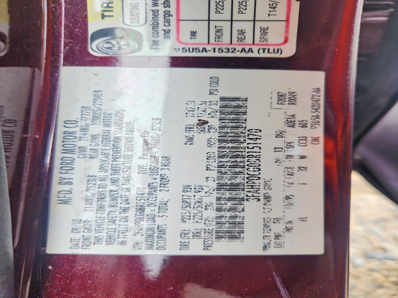 2011 Ford Fusion Sel Burgundy vin: 3FAHP0CG0BR151470