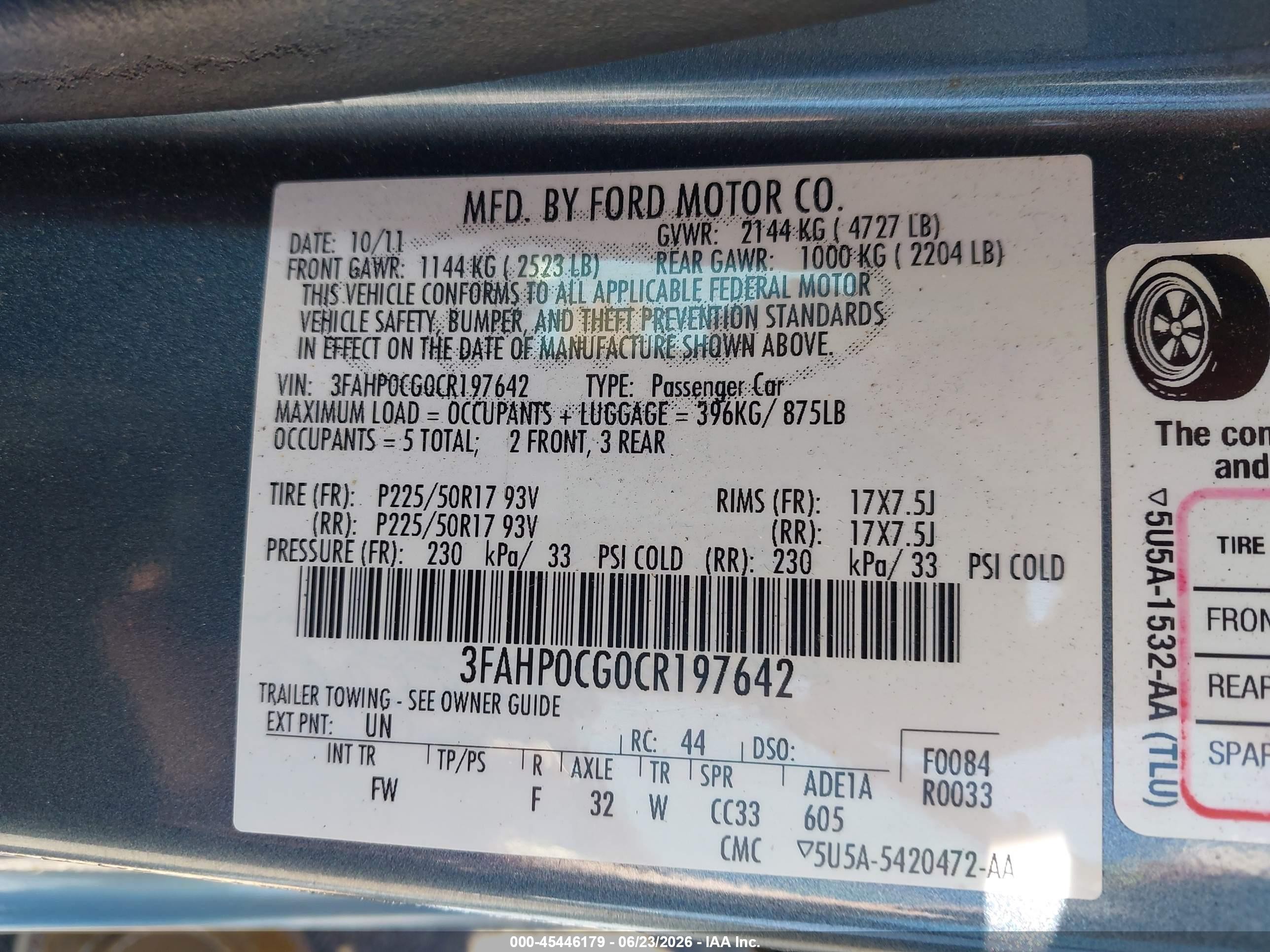 2012 Ford Fusion Sel Dark Blue vin: 3FAHP0CG0CR197642