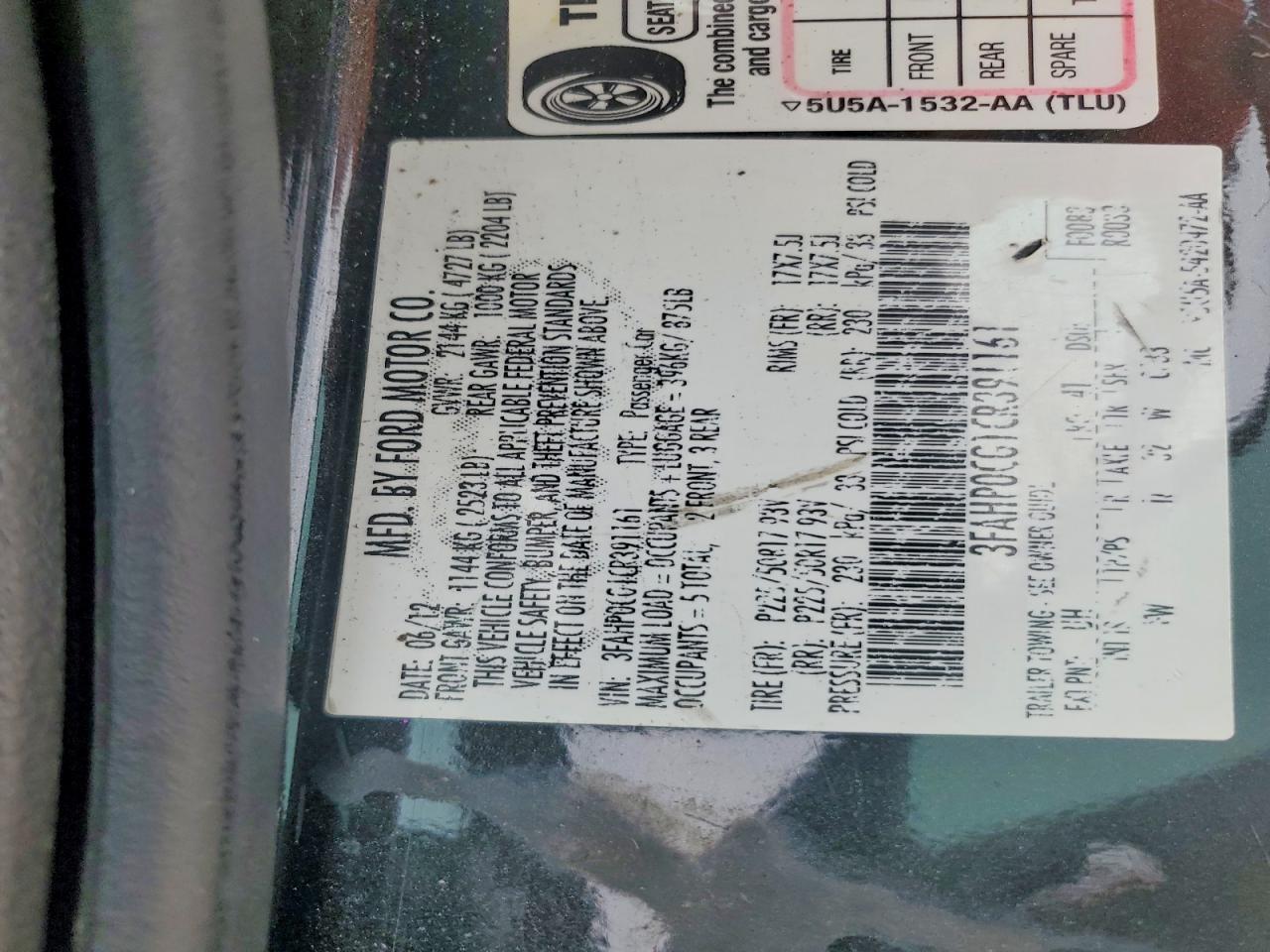 2012 Ford Fusion Sel Black vin: 3FAHP0CG1CR391161