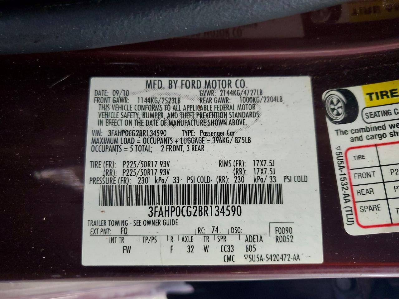2011 Ford Fusion Purple vin: 3FAHP0CG2BR134590