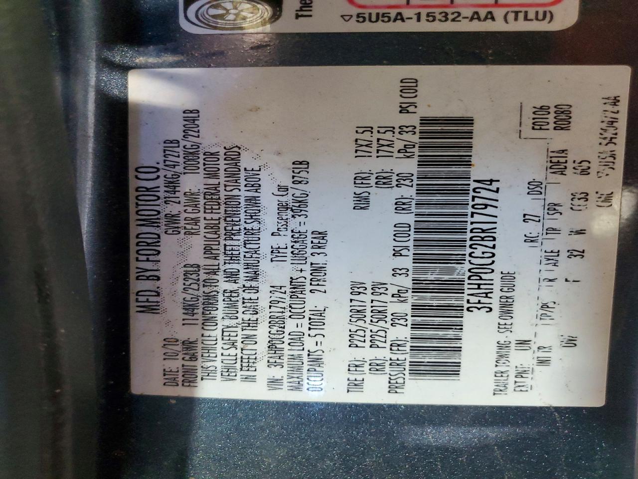 2011 Ford Fusion Sel Blue vin: 3FAHP0CG2BR179724