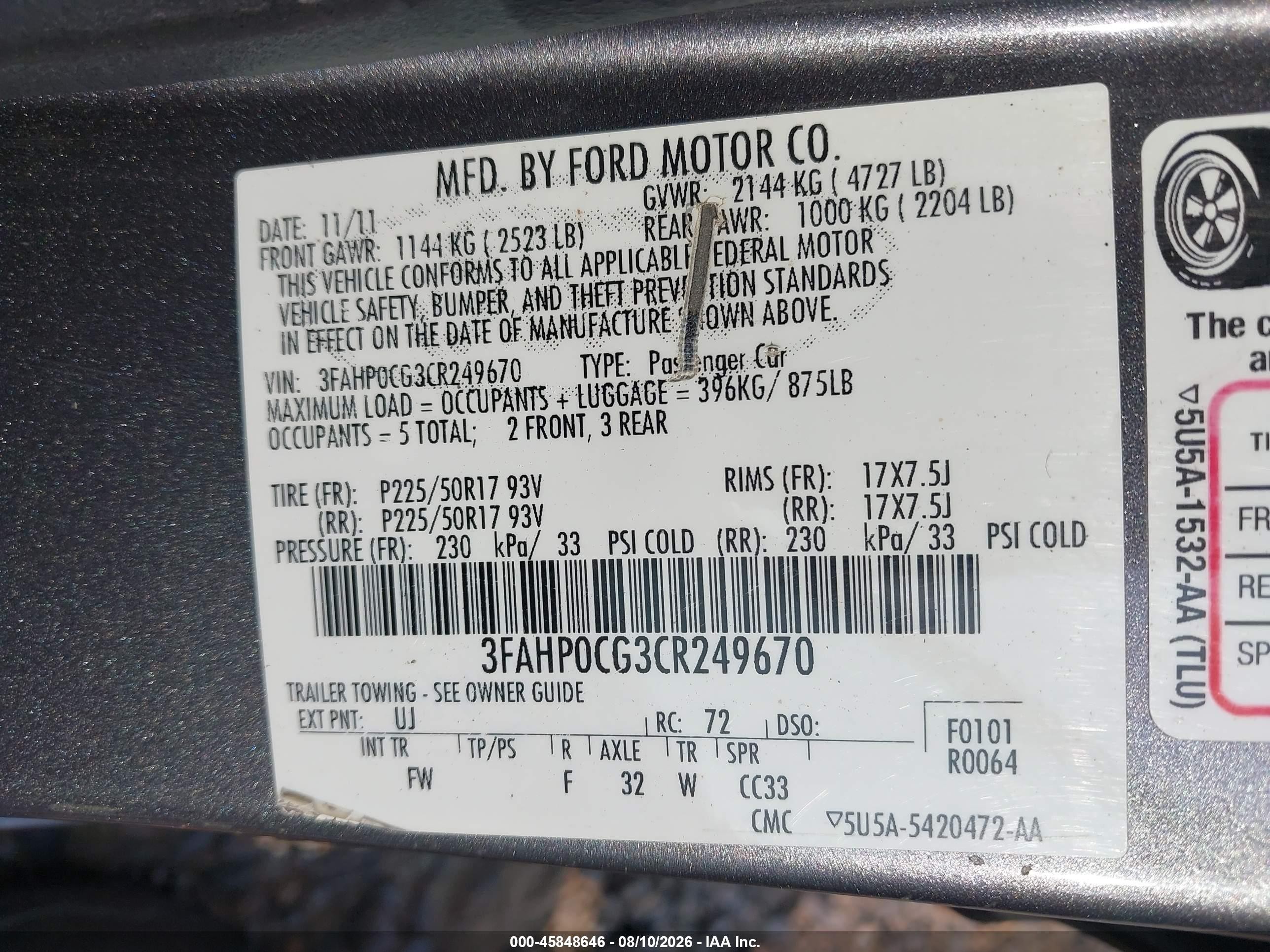 2012 Ford Fusion Sel Gray vin: 3FAHP0CG3CR249670