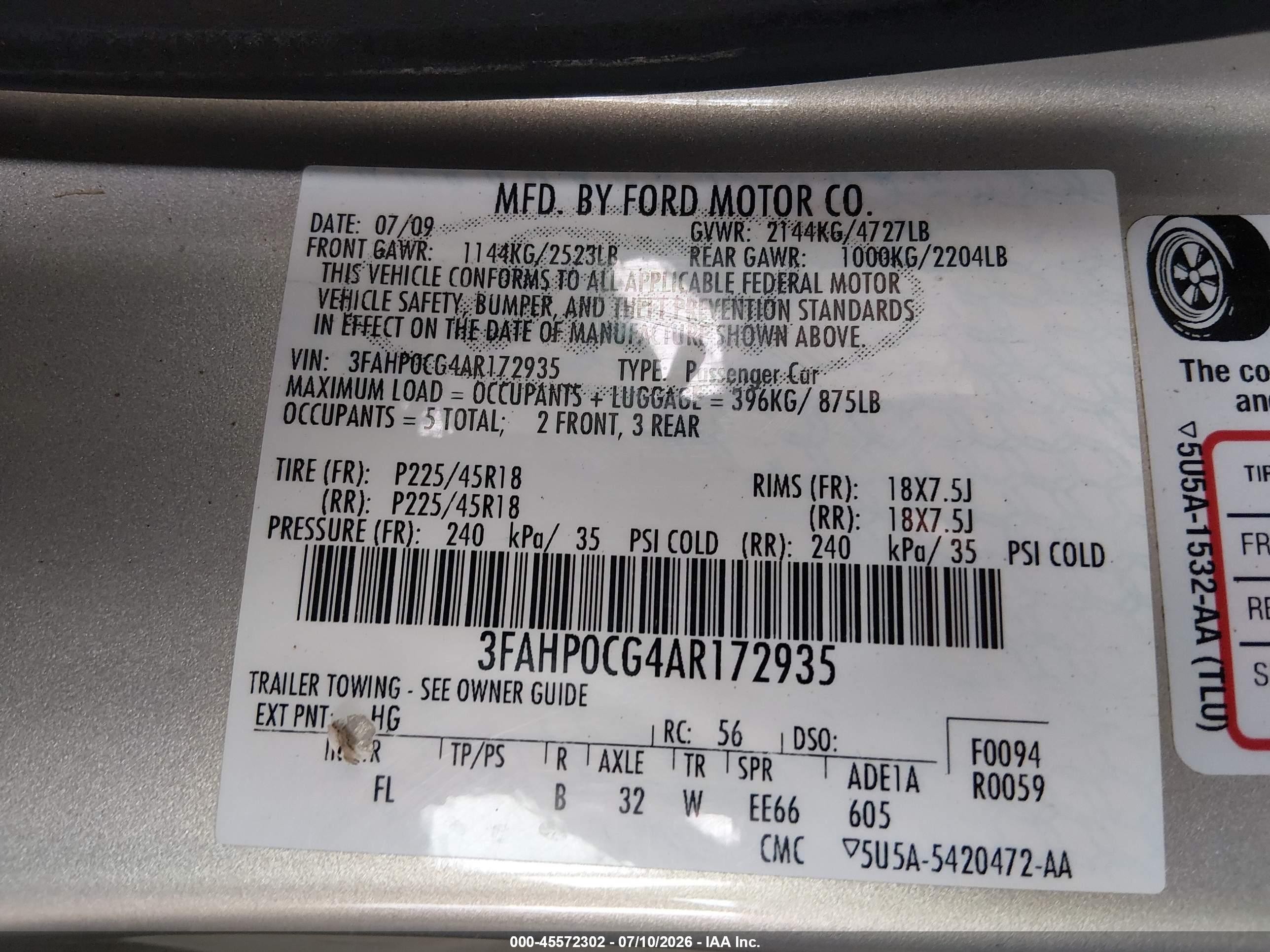 2010 Ford Fusion Sel Silver vin: 3FAHP0CG4AR172935