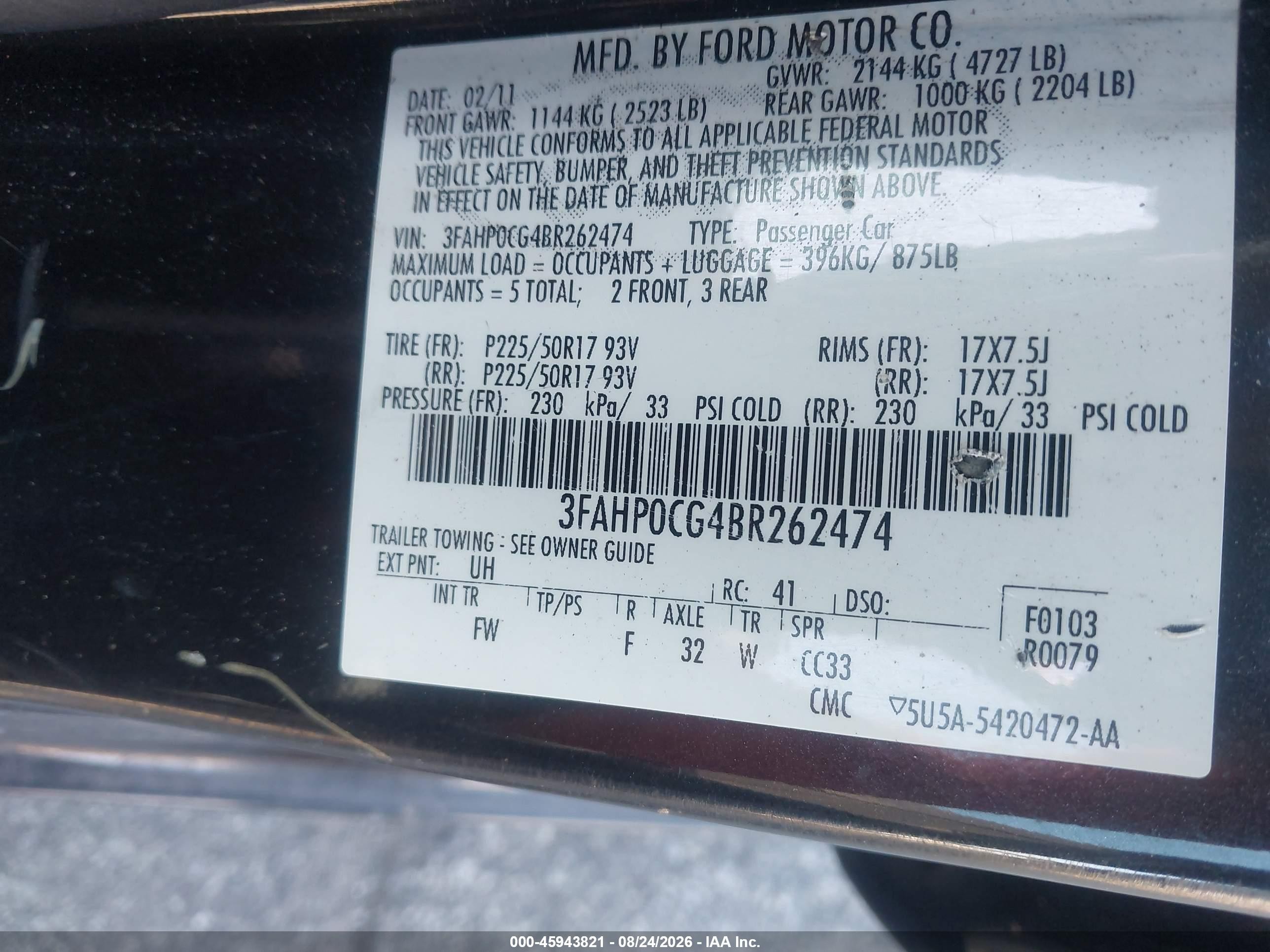 2011 Ford Fusion Sel Черный vin: 3FAHP0CG4BR262474