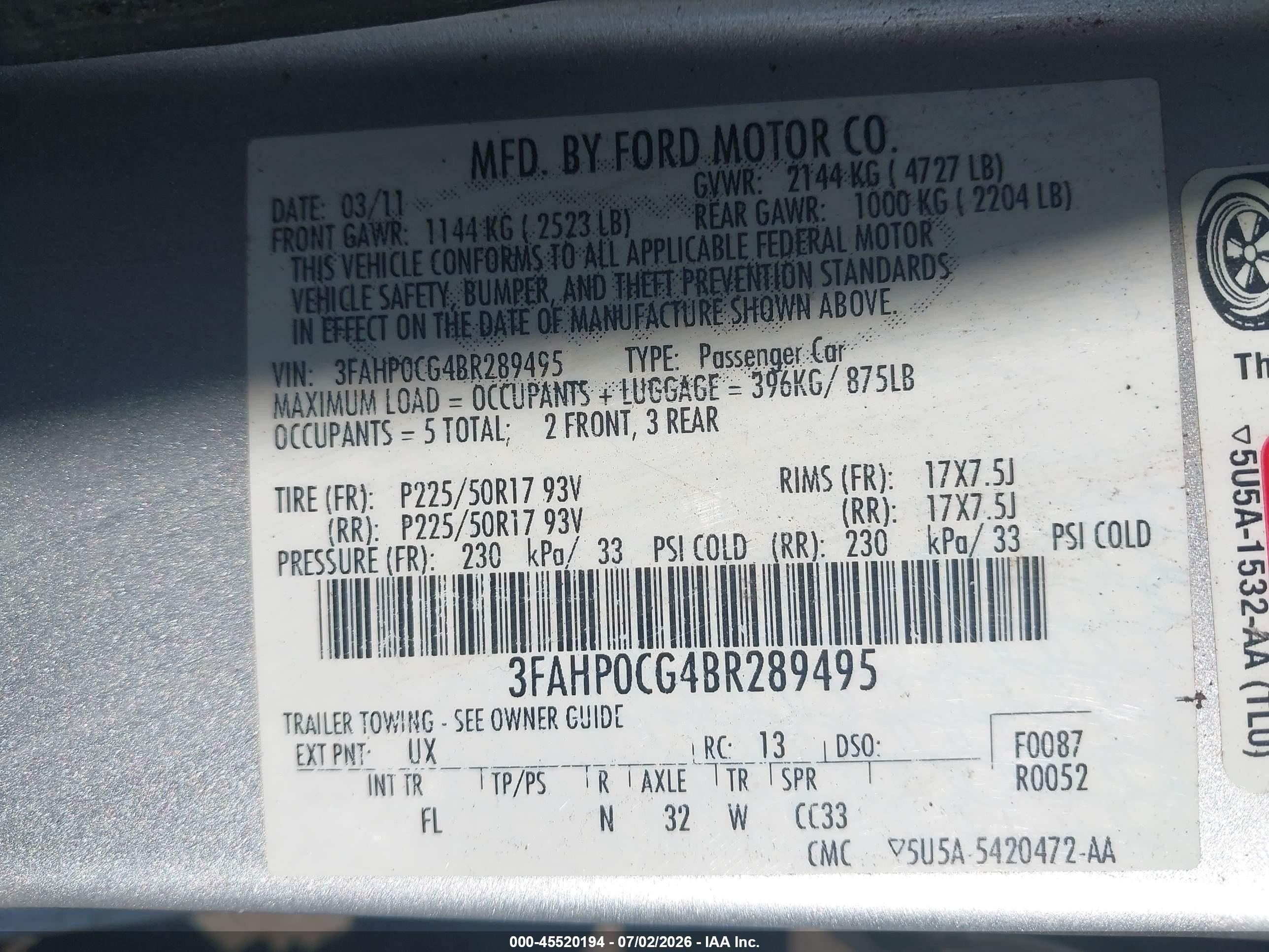 2011 Ford Fusion Sel Silver vin: 3FAHP0CG4BR289495