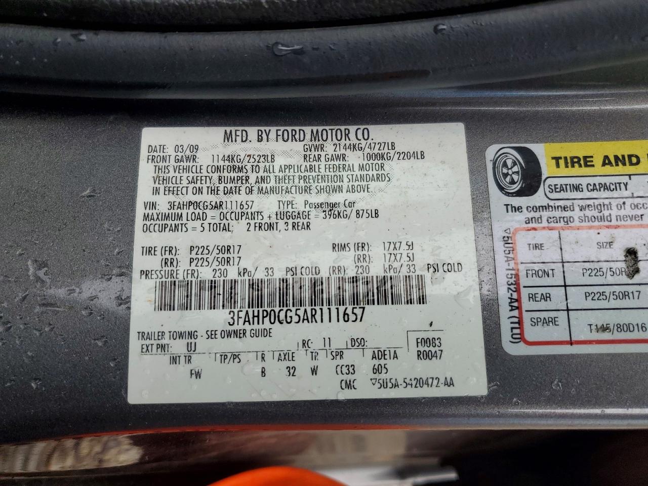 2010 Ford Fusion Sel Gray vin: 3FAHP0CG5AR111657