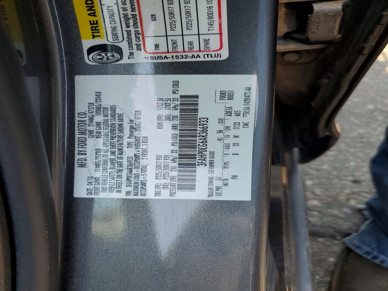 2010 Ford Fusion Sel Gray vin: 3FAHP0CG6AR366933