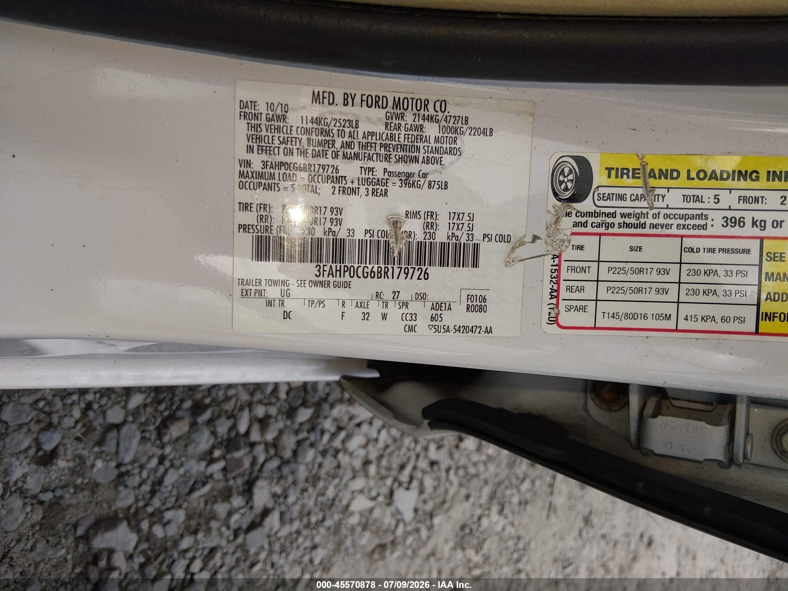 2011 Ford Fusion Sel White vin: 3FAHP0CG6BR179726