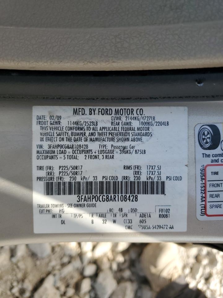 2010 Ford Fusion Sel Gold vin: 3FAHP0CG8AR108428