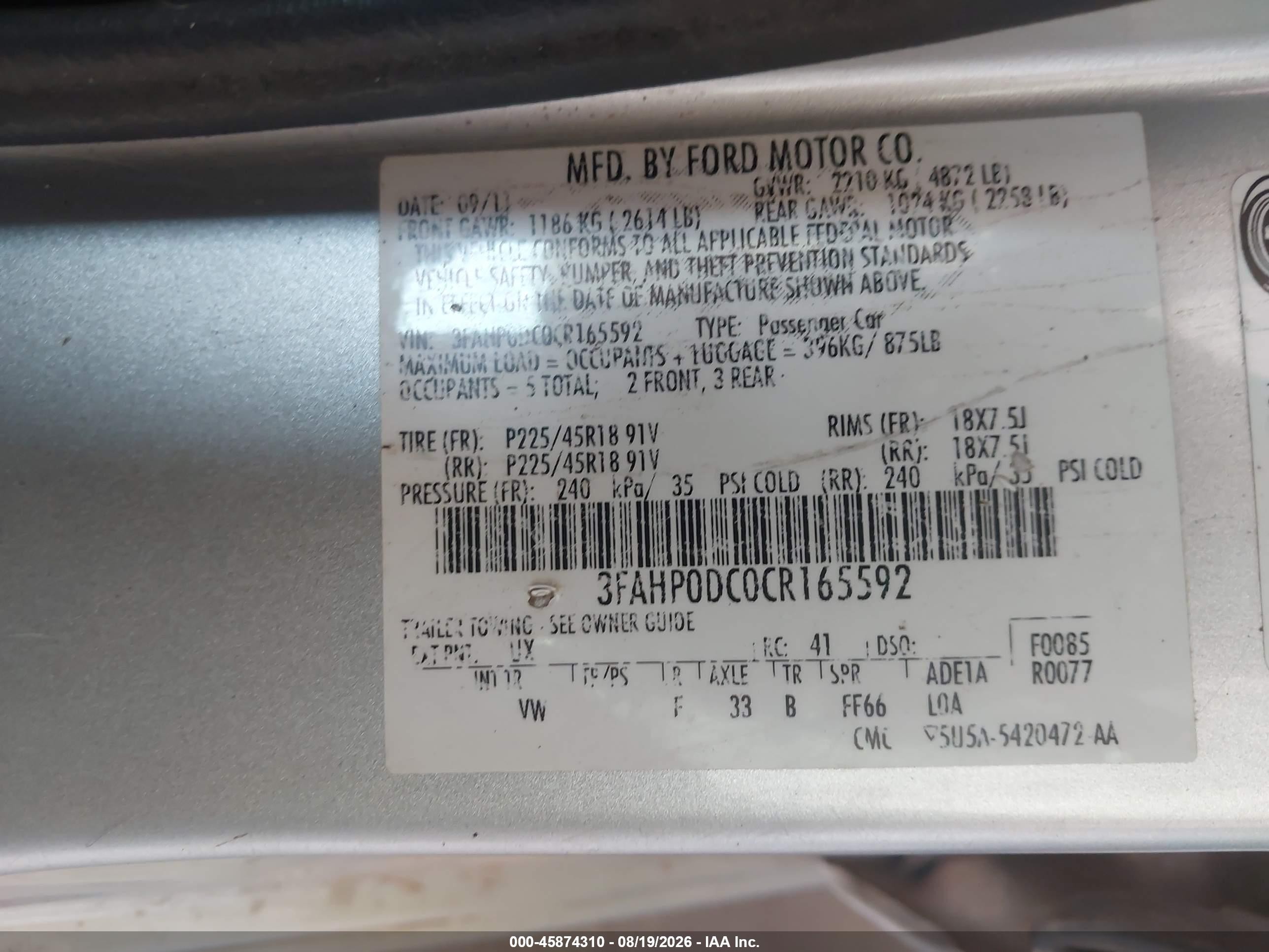 2012 Ford Fusion Sport Silver vin: 3FAHP0DC0CR165592
