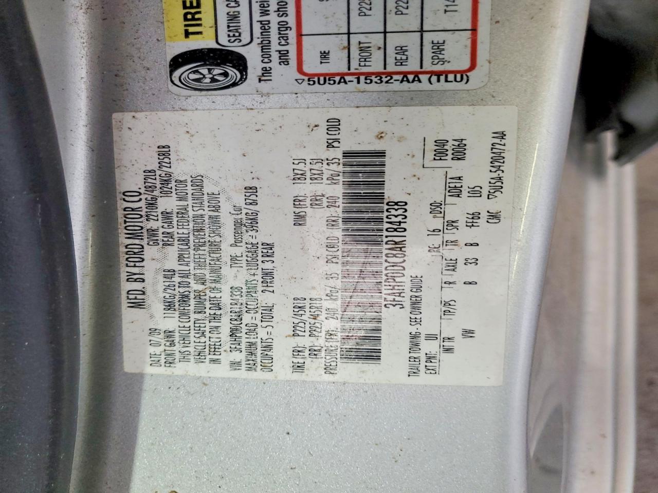 2010 Ford Fusion Sport Silver vin: 3FAHP0DC8AR184338