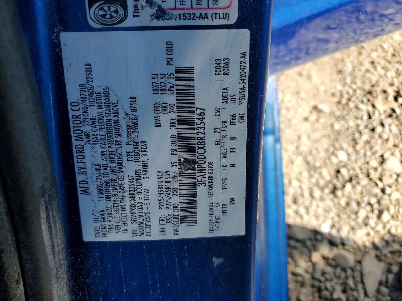 2011 Ford Fusion Sport Blue vin: 3FAHP0DCXBR235467