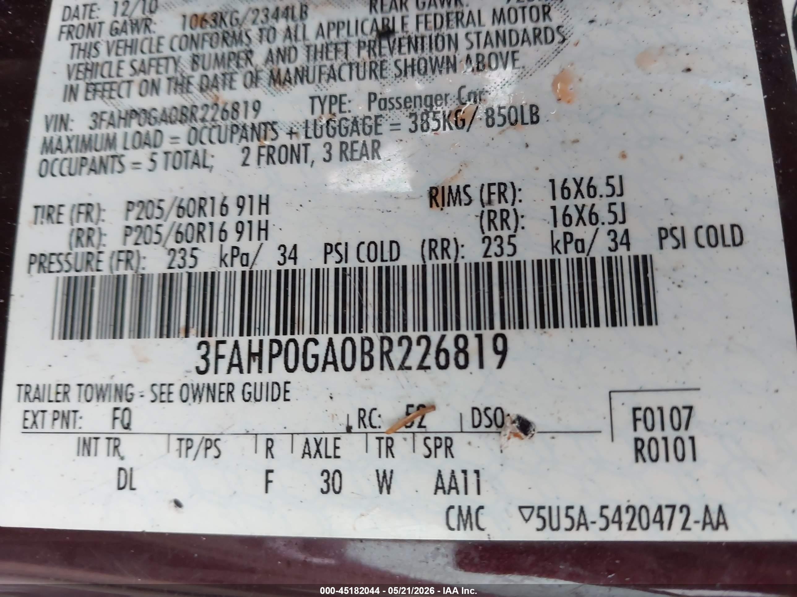 2011 Ford Fusion S Maroon vin: 3FAHP0GA0BR226819