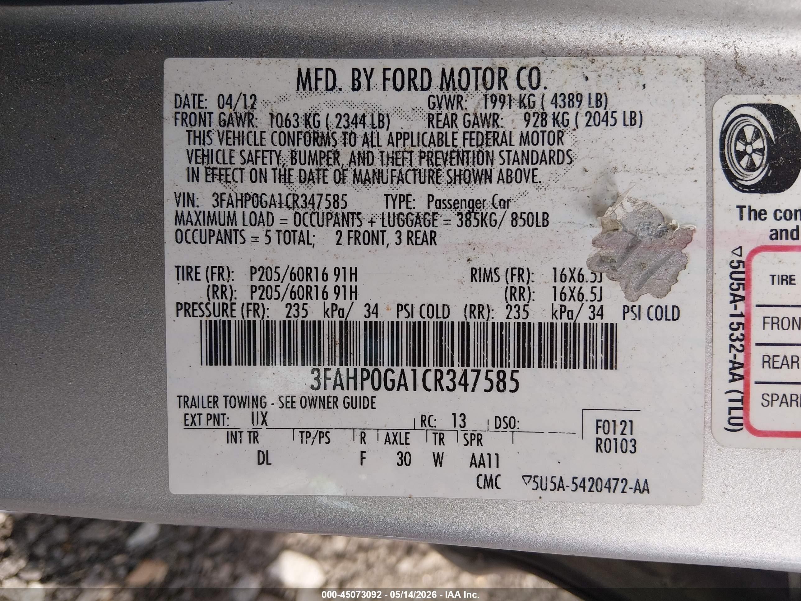 2012 Ford Fusion S Silver vin: 3FAHP0GA1CR347585