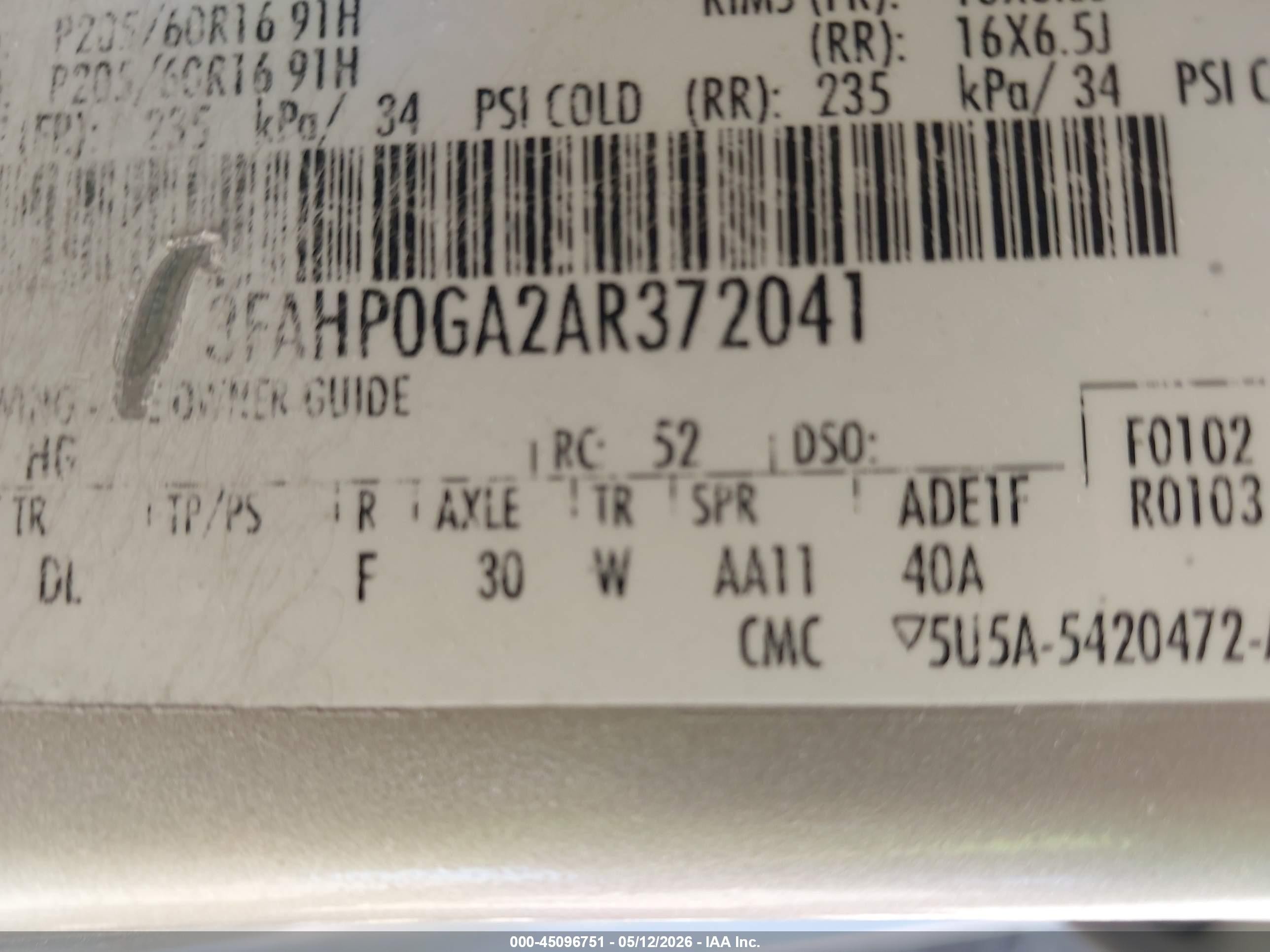 2010 Ford Fusion S Tan vin: 3FAHP0GA2AR372041
