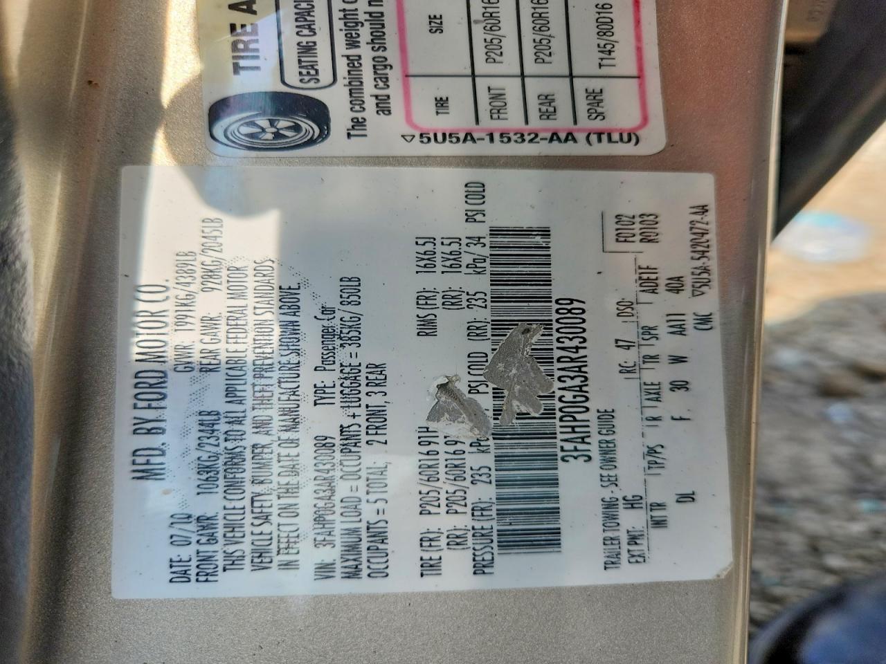 2010 Ford Fusion S Silver vin: 3FAHP0GA3AR430089