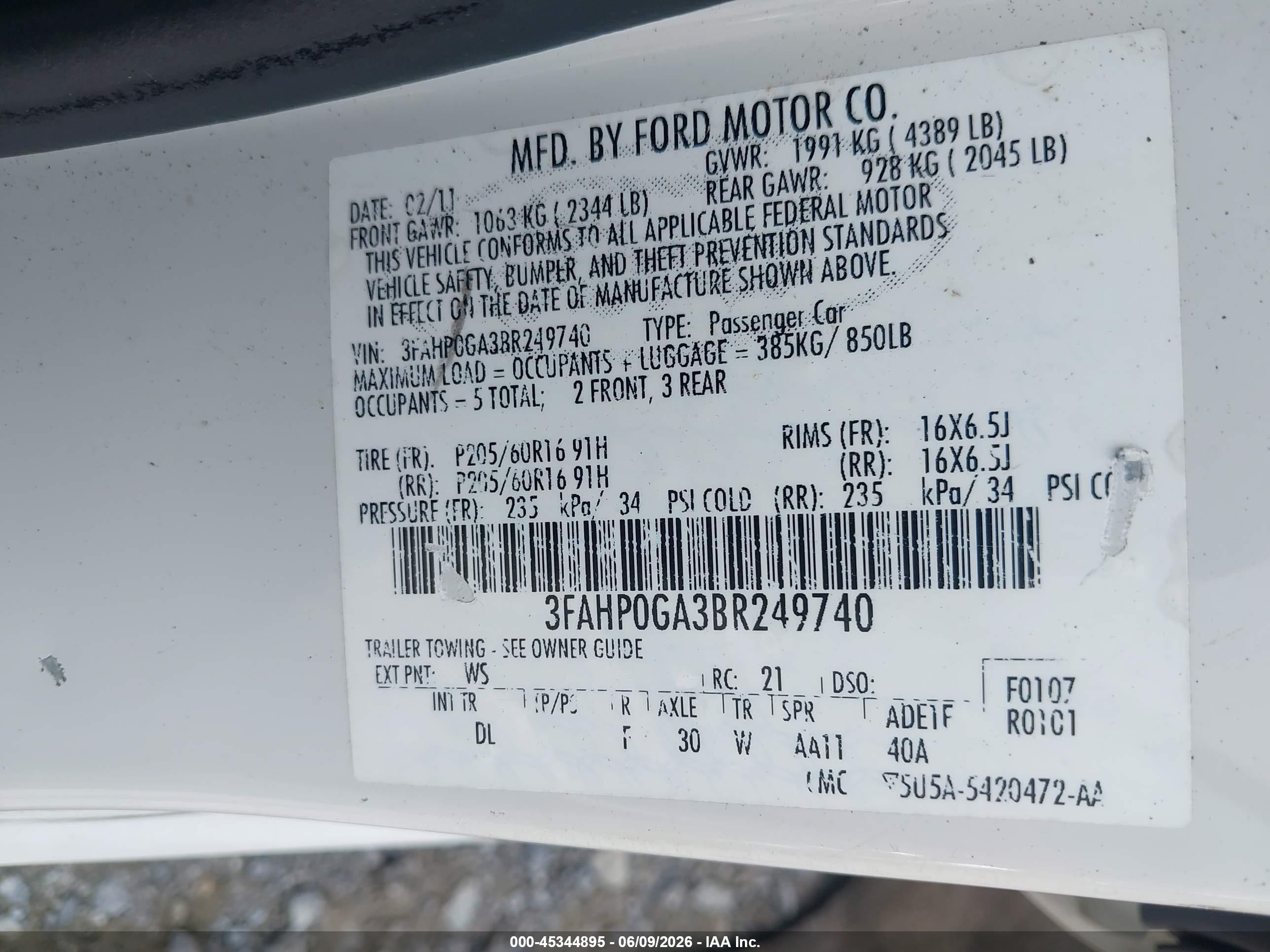 2011 Ford Fusion S Белый vin: 3FAHP0GA3BR249740