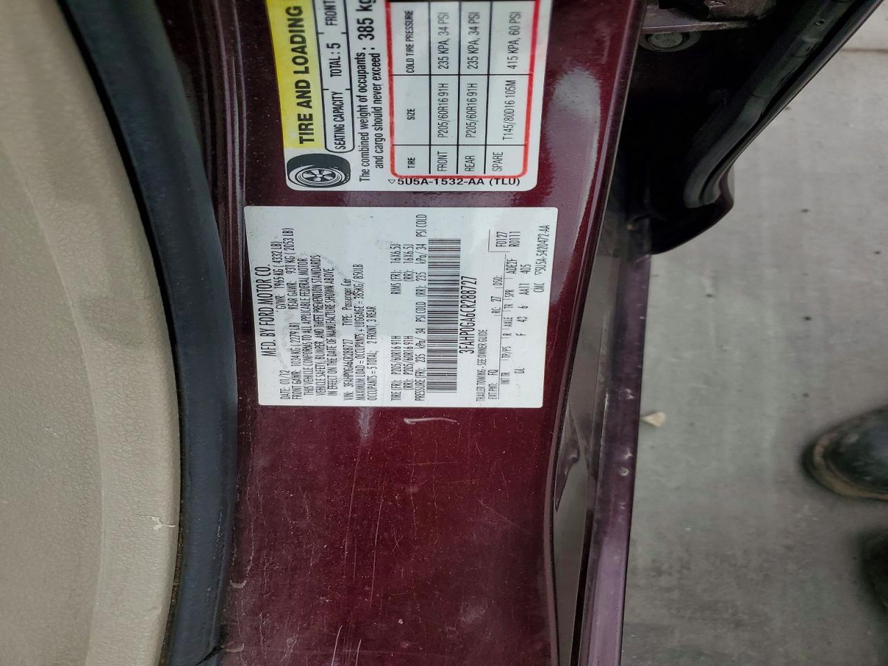 2012 Ford Fusion S Burgundy vin: 3FAHP0GA6CR288727