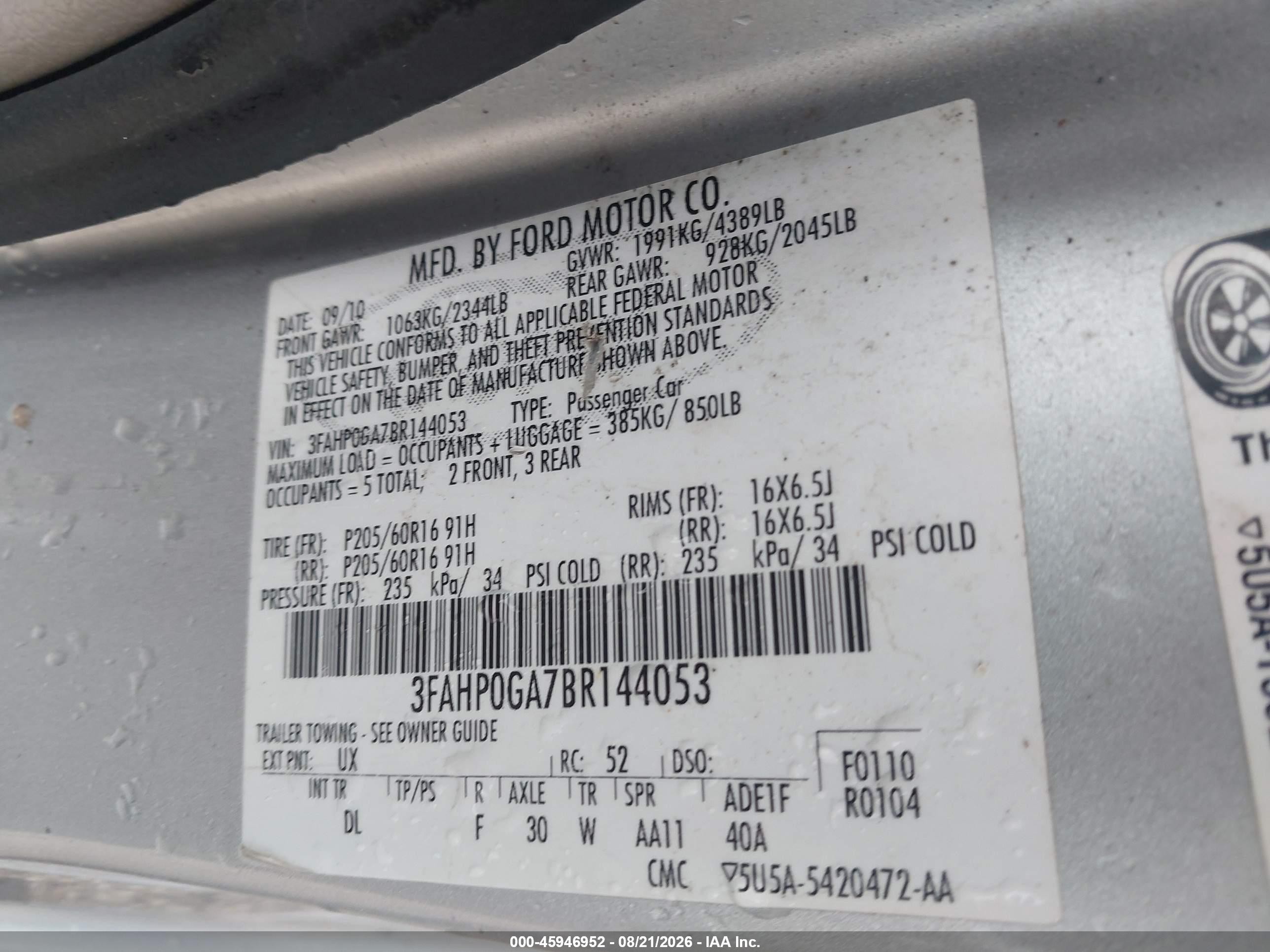 2011 Ford Fusion S Silver vin: 3FAHP0GA7BR144053