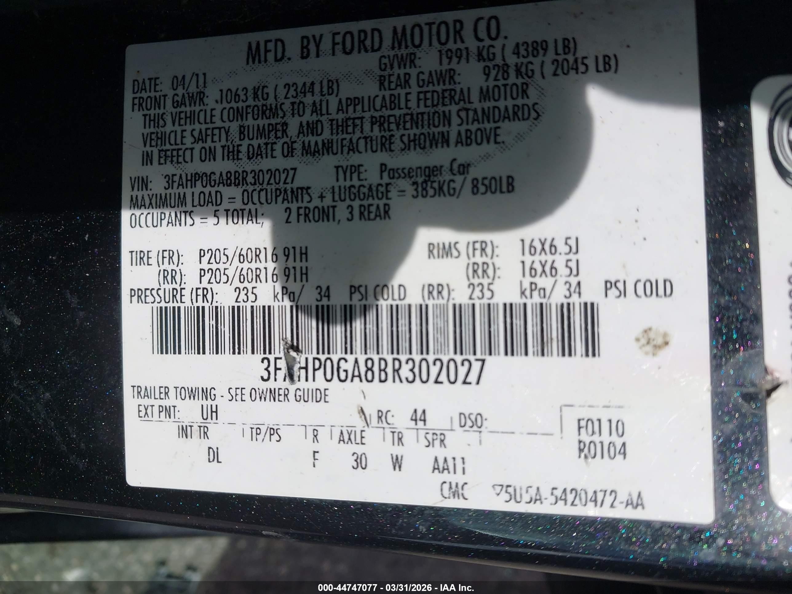 2011 Ford Fusion S Black vin: 3FAHP0GA8BR302027