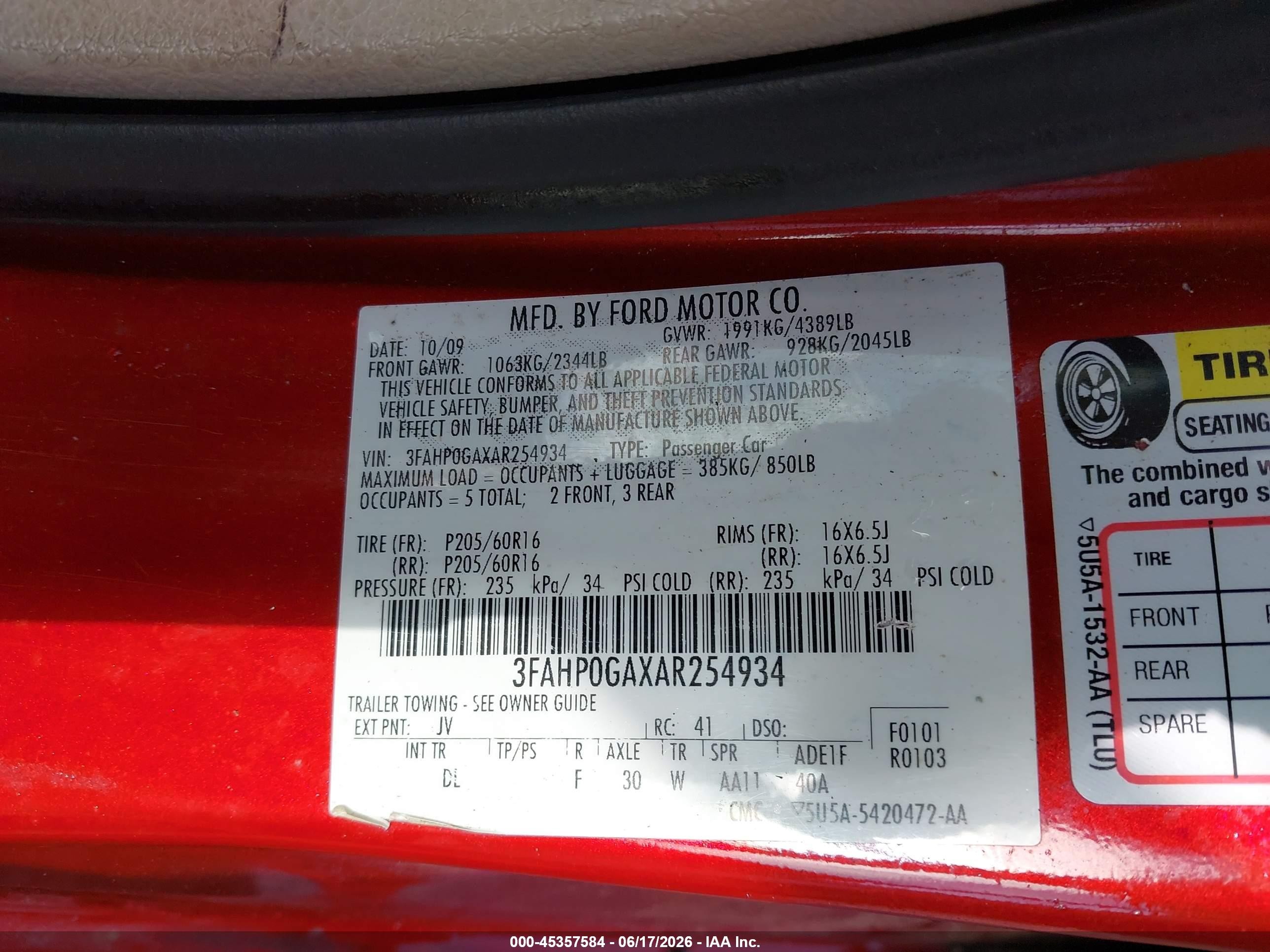 2010 Ford Fusion S Красный vin: 3FAHP0GAXAR254934