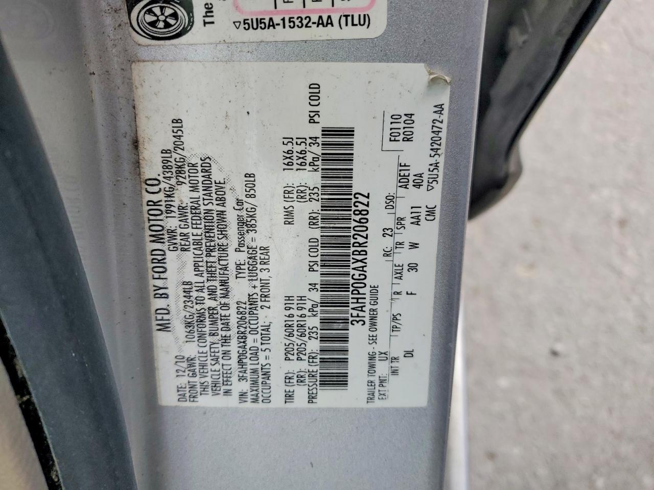 2011 Ford Fusion S Silver vin: 3FAHP0GAXBR206822