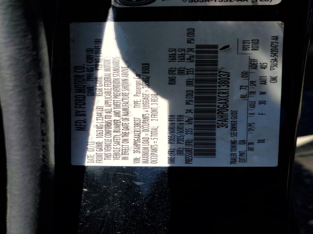 2012 Ford Fusion S Black vin: 3FAHP0GAXCR138037