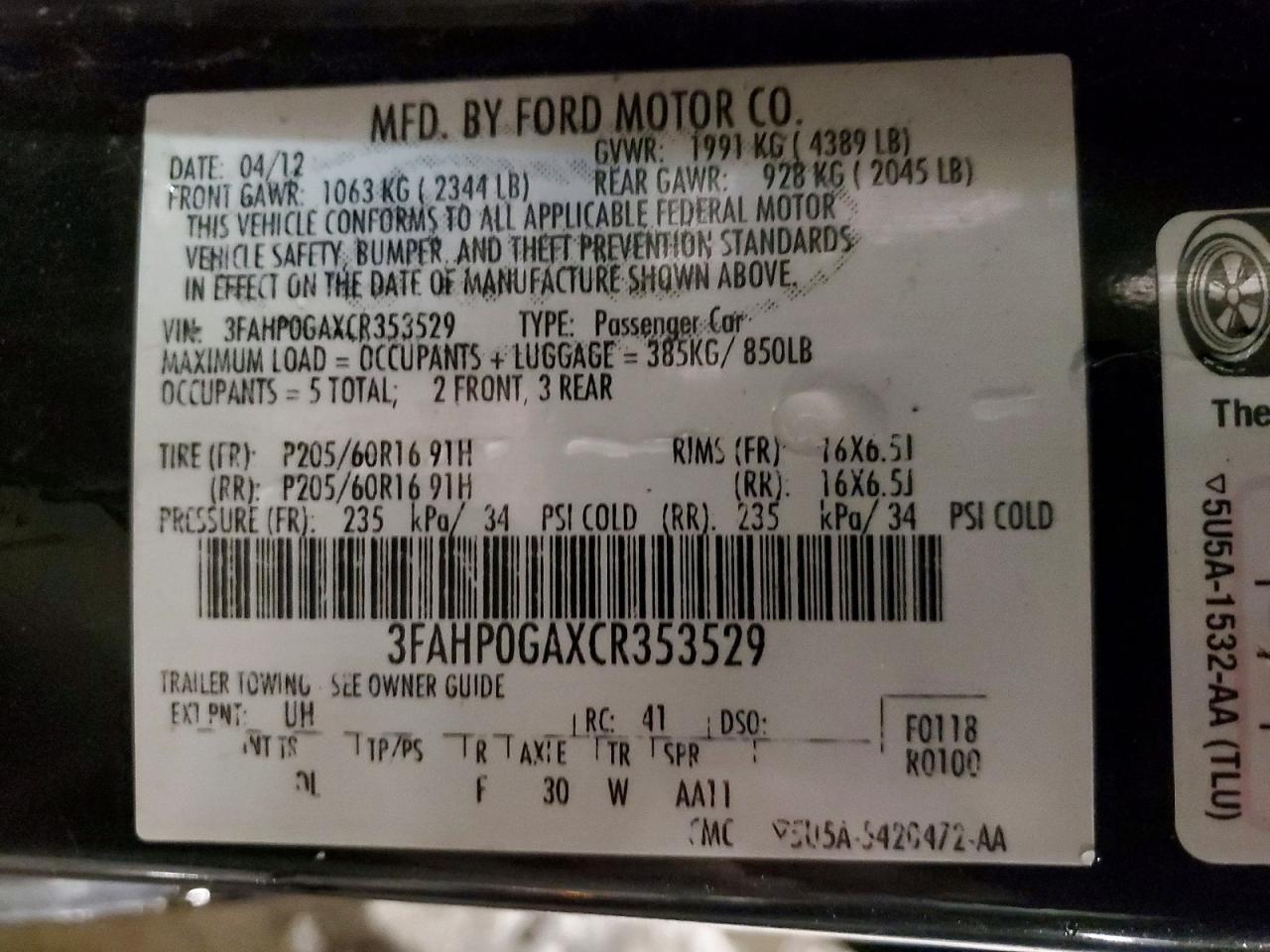 2012 Ford Fusion S Black vin: 3FAHP0GAXCR353529