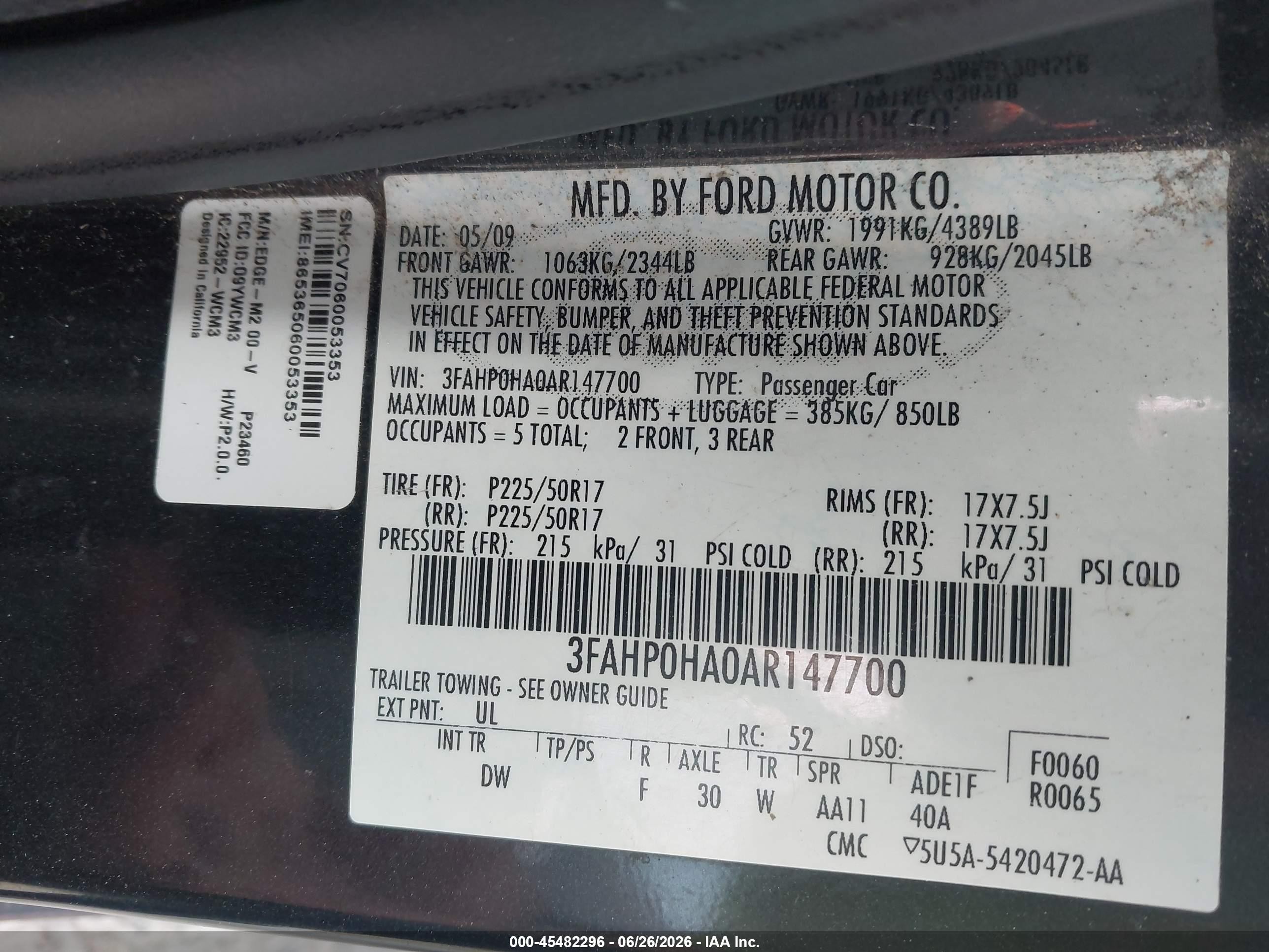 2010 Ford Fusion Se Green vin: 3FAHP0HA0AR147700