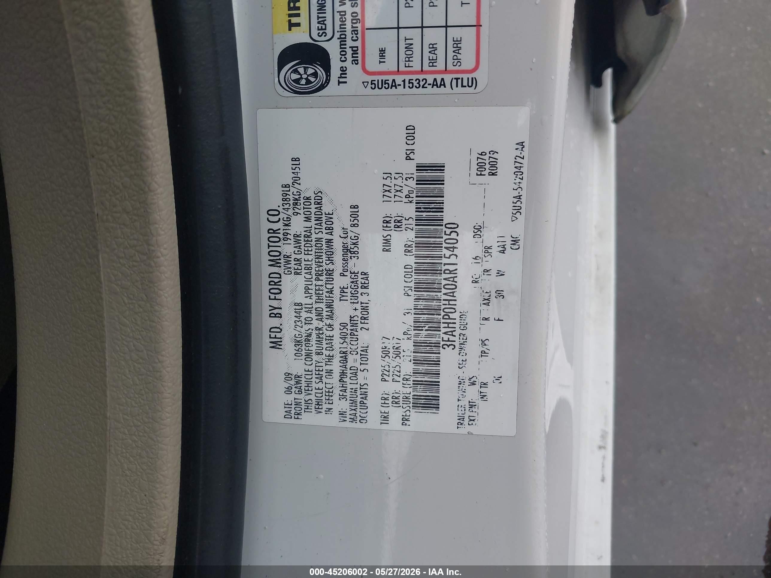 2010 Ford Fusion Se White vin: 3FAHP0HA0AR154050
