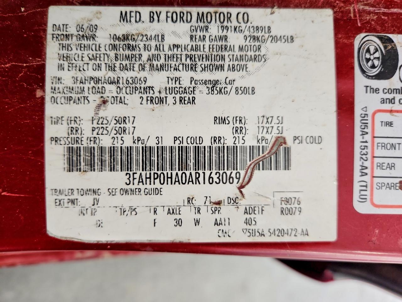 2010 Ford Fusion Se Red vin: 3FAHP0HA0AR163069