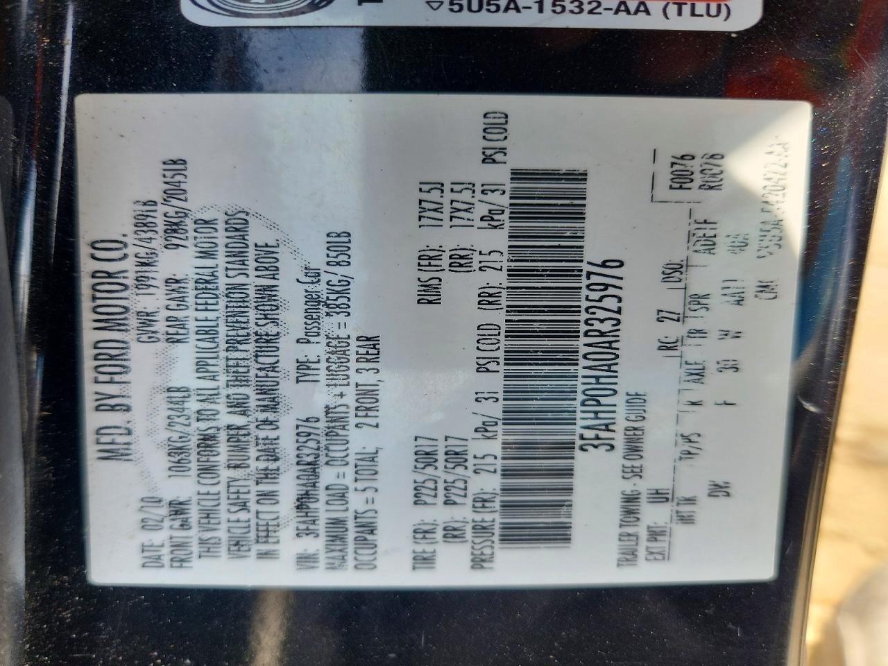 2010 Ford Fusion Se Black vin: 3FAHP0HA0AR325976