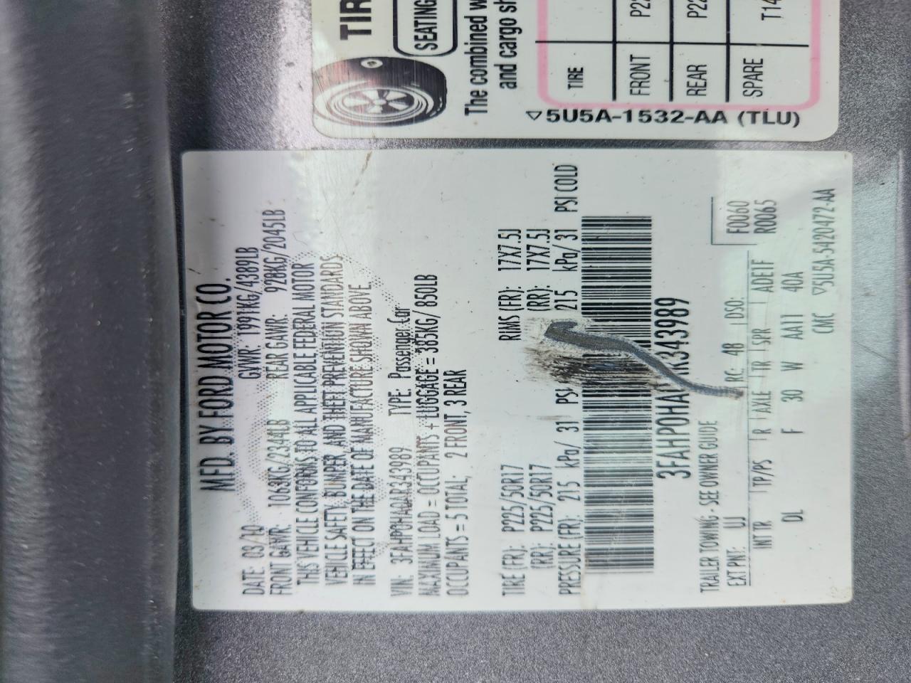 2010 Ford Fusion Se Gray vin: 3FAHP0HA0AR343989