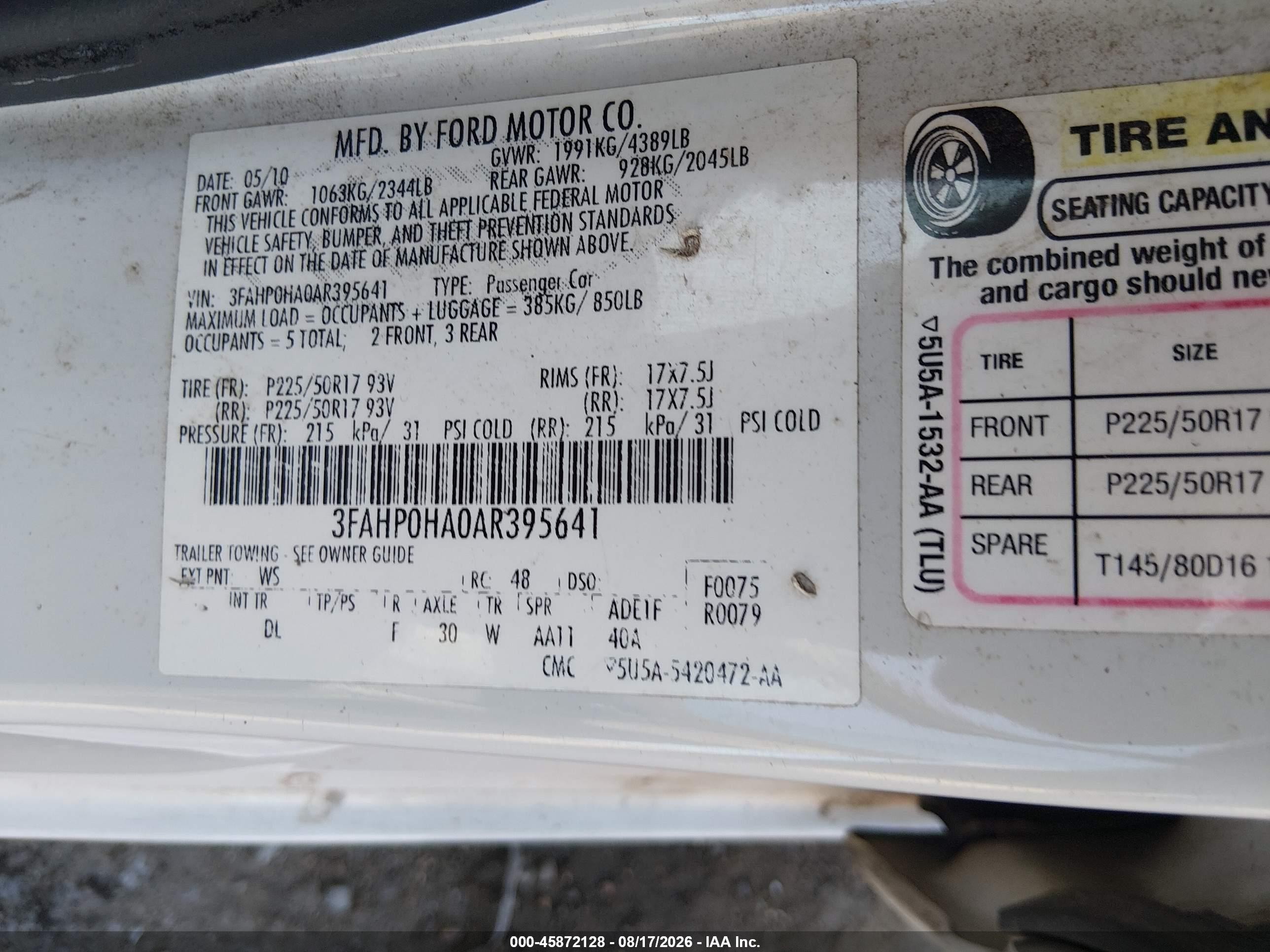 2010 Ford Fusion Se Silver vin: 3FAHP0HA0AR395641