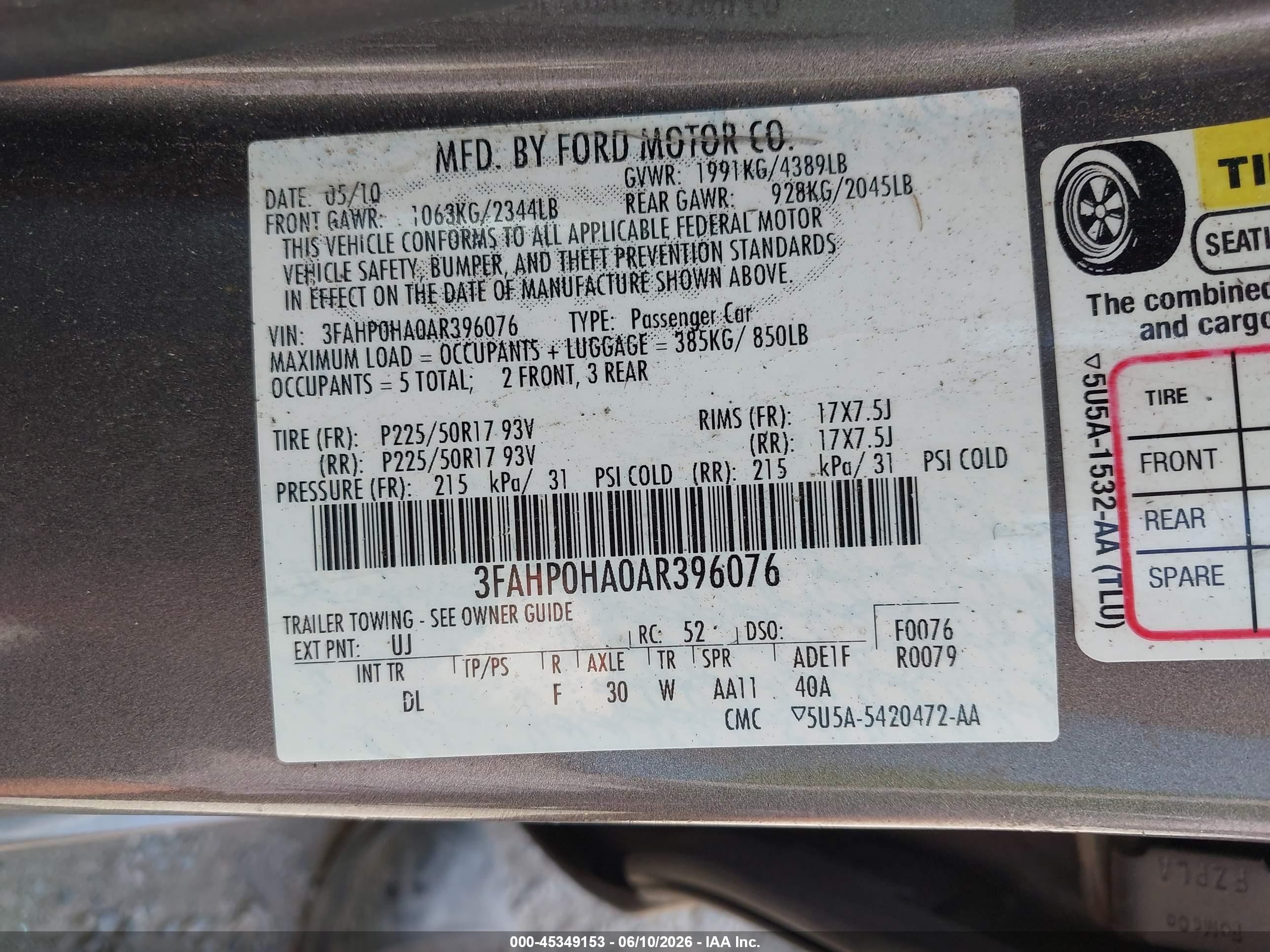 2010 Ford Fusion Se Gray vin: 3FAHP0HA0AR396076