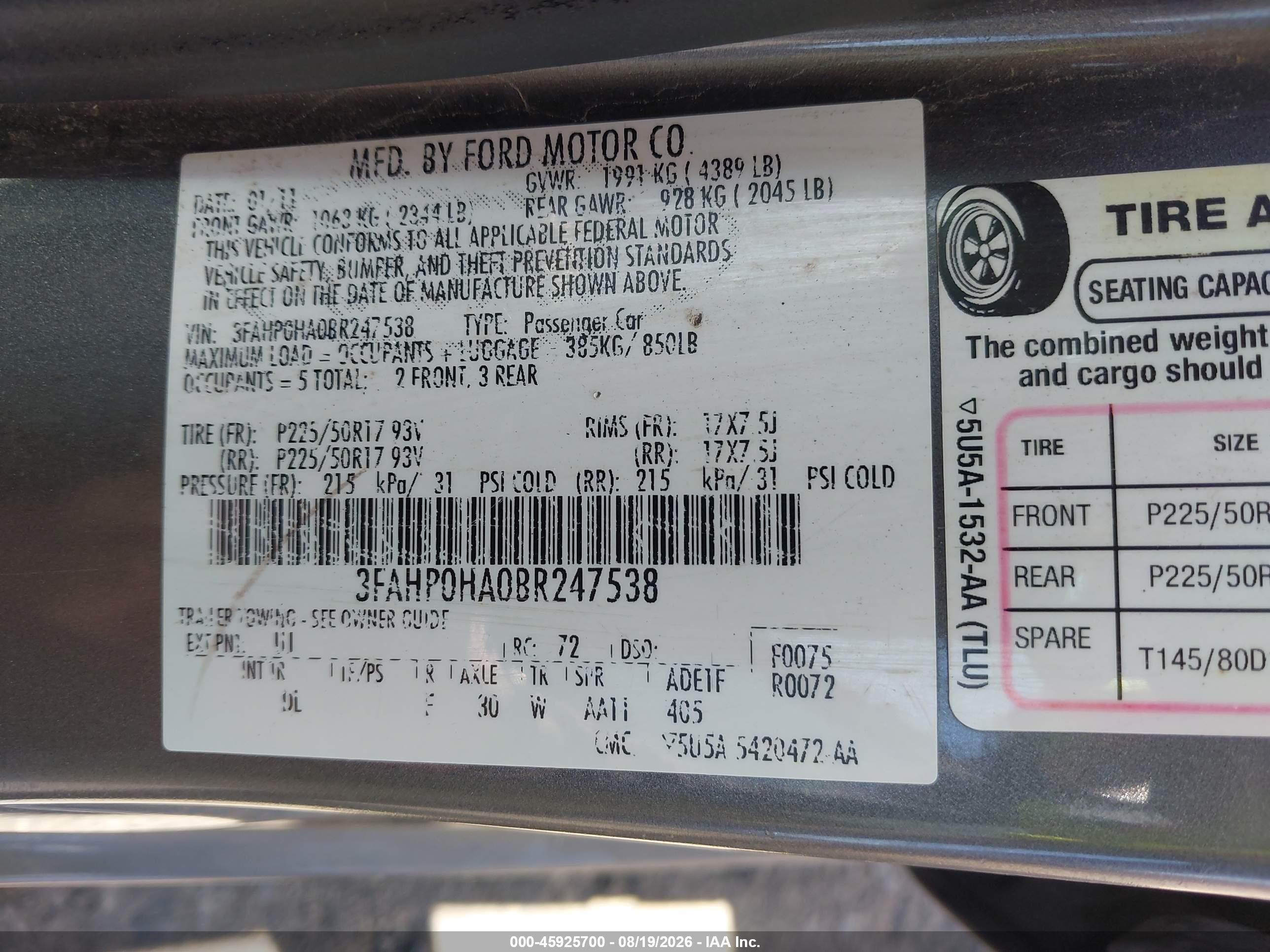 2011 Ford Fusion Se Gray vin: 3FAHP0HA0BR247538
