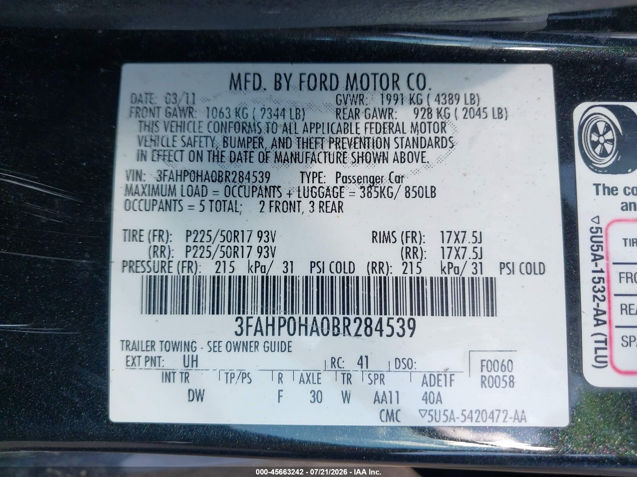 2011 Ford Fusion Se Black vin: 3FAHP0HA0BR284539