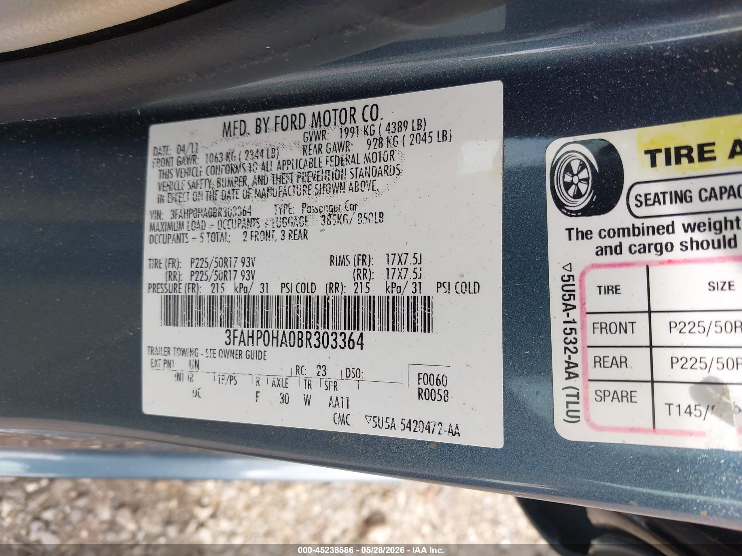 2011 Ford Fusion Se Blue vin: 3FAHP0HA0BR303364