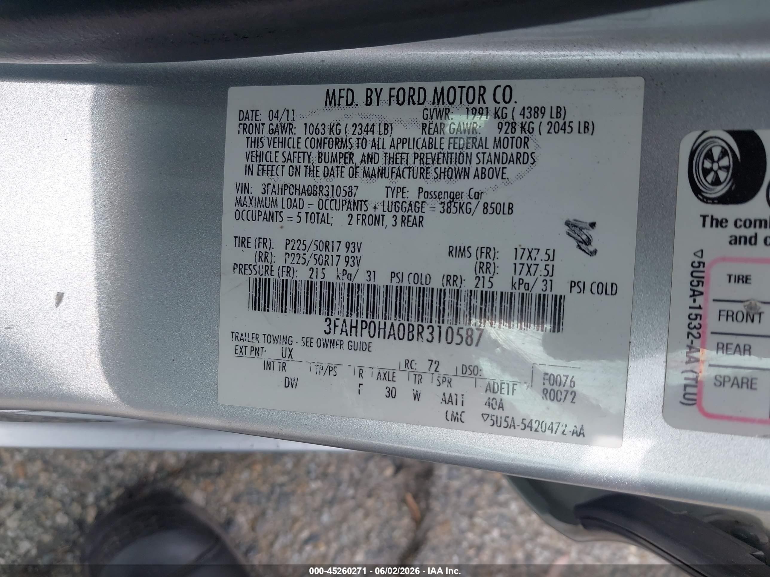 2011 Ford Fusion Se Silver vin: 3FAHP0HA0BR310587