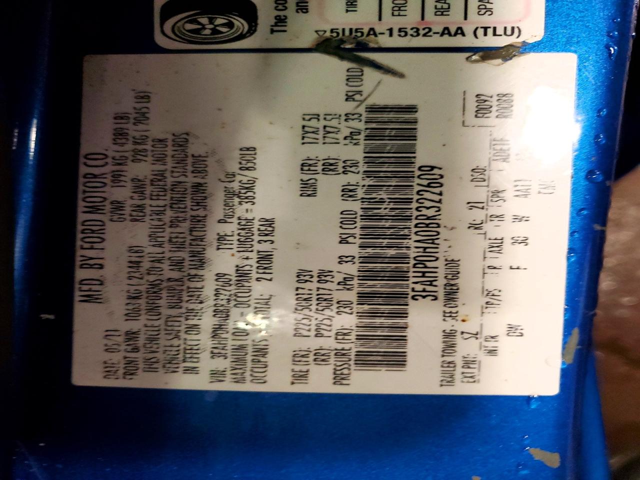 2011 Ford Fusion Se Blue vin: 3FAHP0HA0BR322609